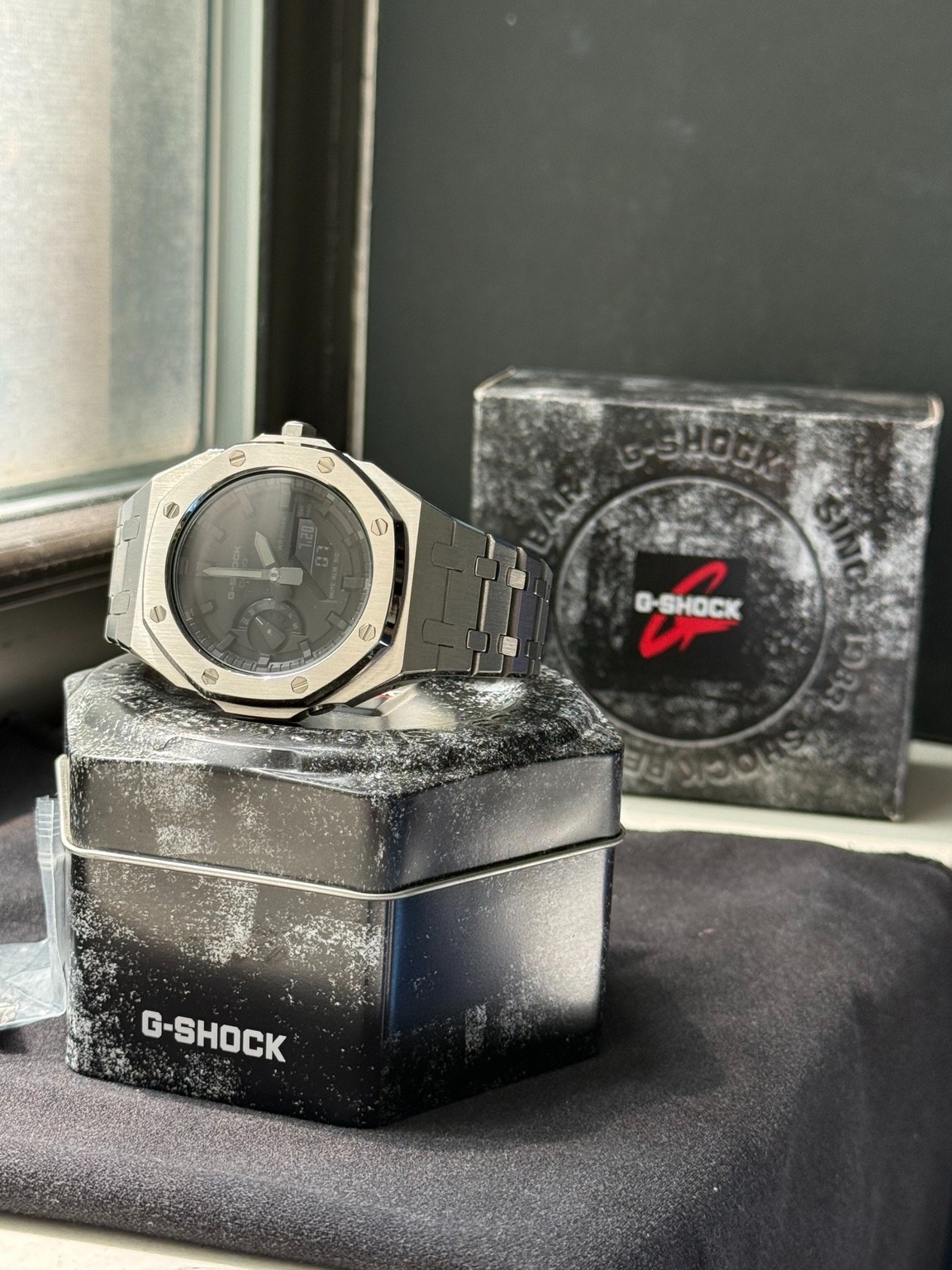 Casio G-Shock GA-2100 Custom Royal Casioak Stainless Steel Mod Black Dial w/ Box