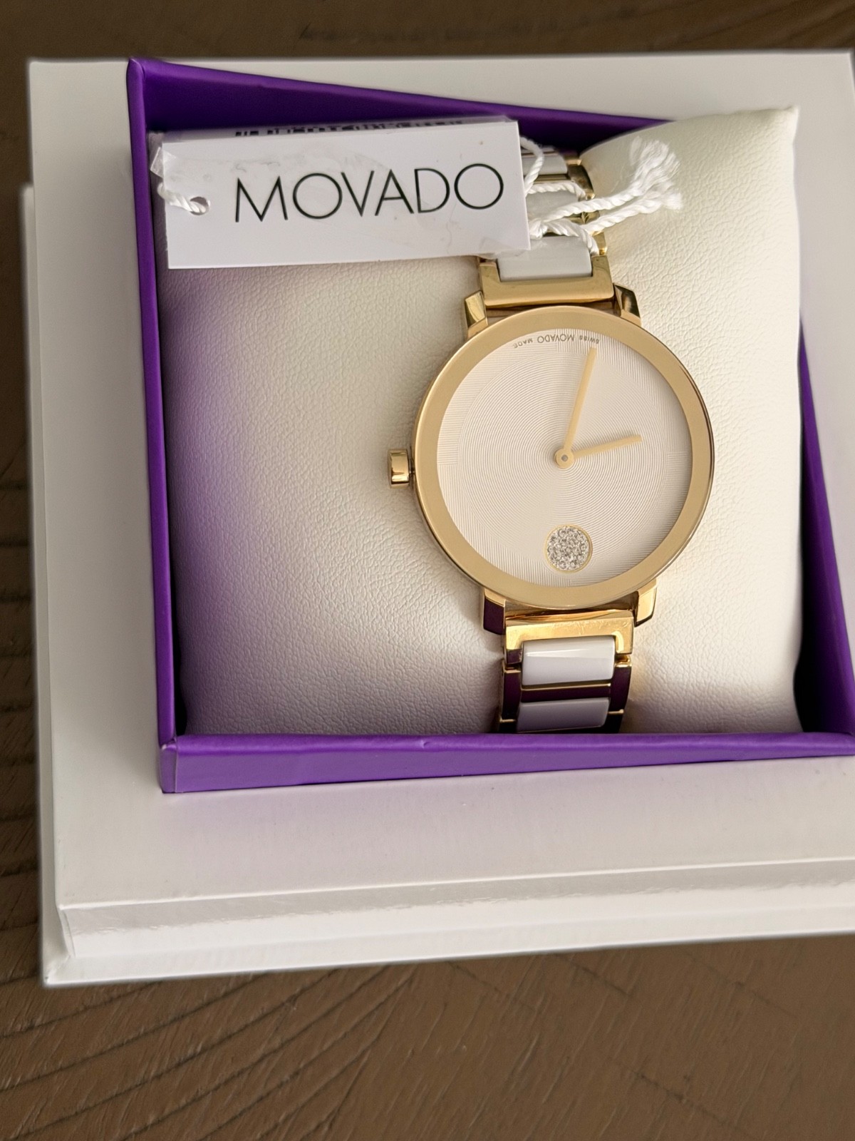 movado womens watch white and gold
