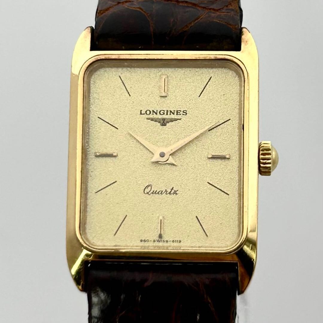 Longines Rectangular Gold Plated Quartz Dress Watch Women Swiss 18.4mm