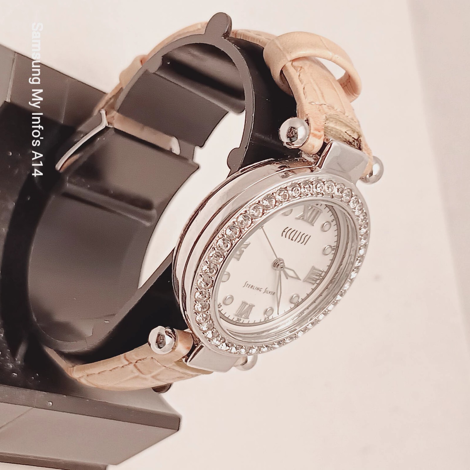 ECCLISSI Ladies Sterling Silver Quartz Movement Swarovski Bezel Leather Watch