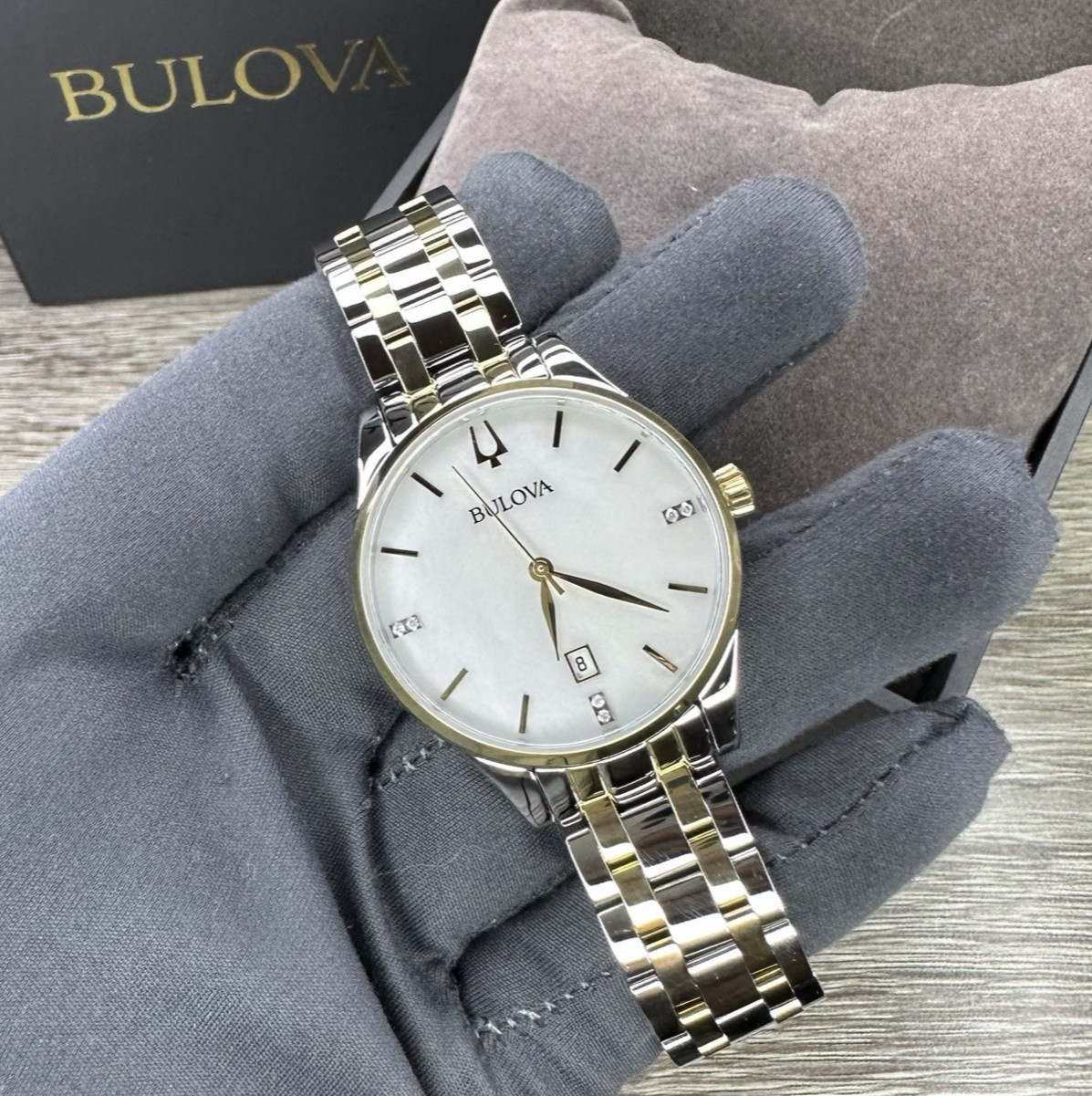 NEW✅DIAMONDS✅ Bulova Classic Two-Tone Mother Pearl Date Womens Watch 36MM 98P201