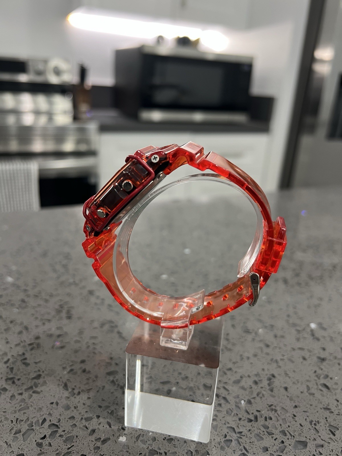 Gshock DW5600 Mod Custom Skmei Watch Clear Red & Travel Case