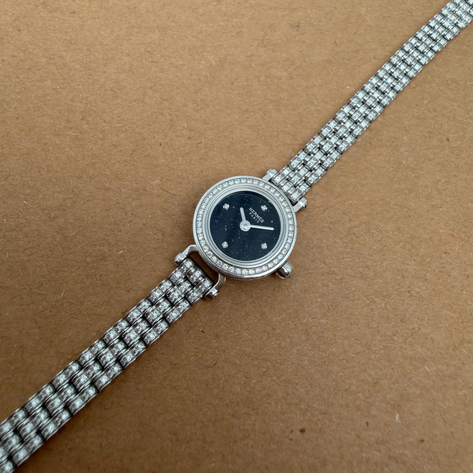 Hermes Faubourg Joaillerie W049640WW00 16.3 mm 18K Gold Diamond Blue Dial Watch