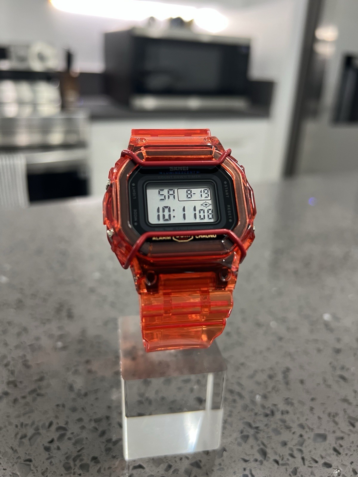 Gshock DW5600 Mod Custom Skmei Watch Clear Red & Travel Case