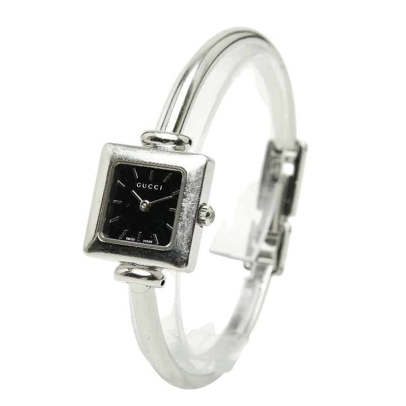 Gucci Wristwatch Bangle Watch 1900L Quartz Black Dial Stainless Steel Ladies GUC