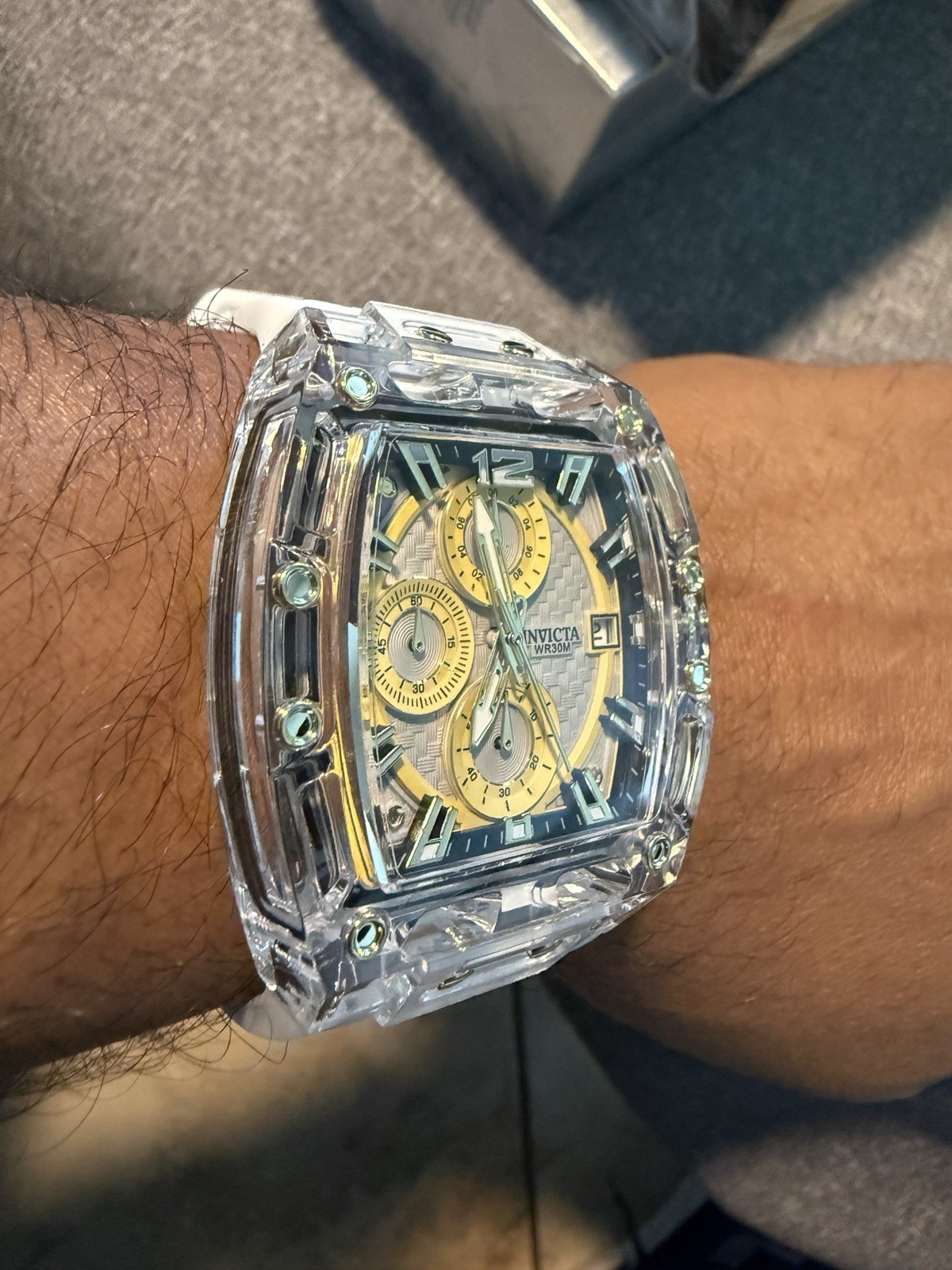 Invicta S1 Rally Men 42mm Transparent Tone Case White+Gold Metal Dial Quartz 🔥