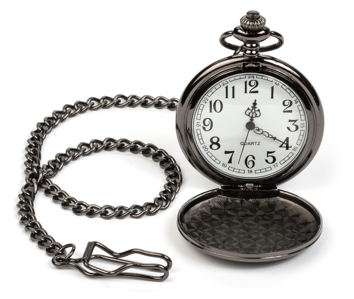 Gun Metal Pocket Watch with Removable Chain