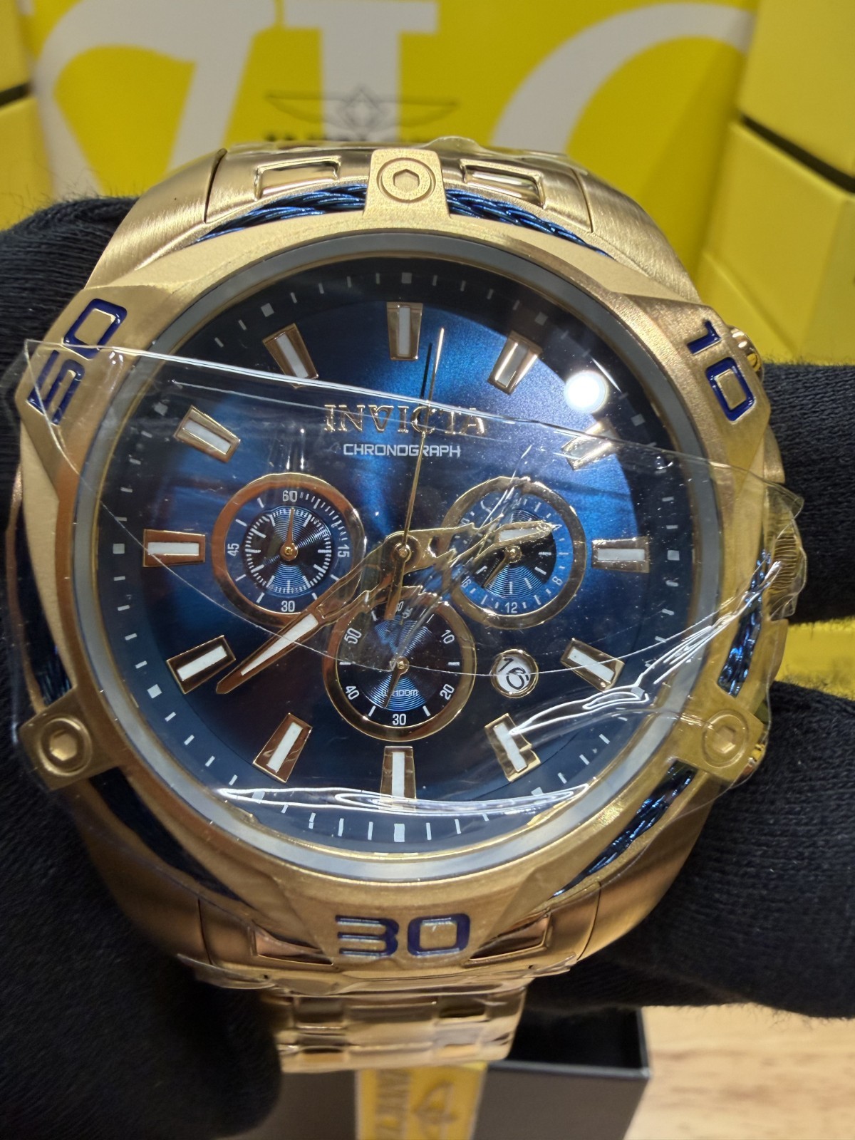 Invicta Bolt Tensora 34120 Men’s 50mm Gold Stainless Steel Cable Bezel Blue Dial