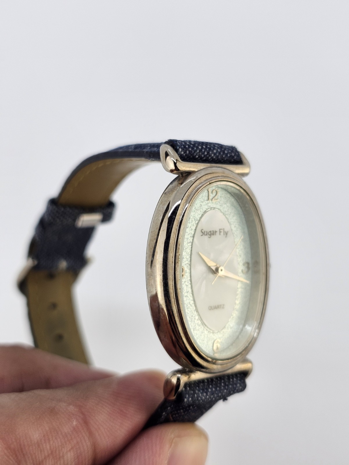 Women’s Watch 25MM Multicolor Dial Dark Blue Denim Leather Bands NEW Battery