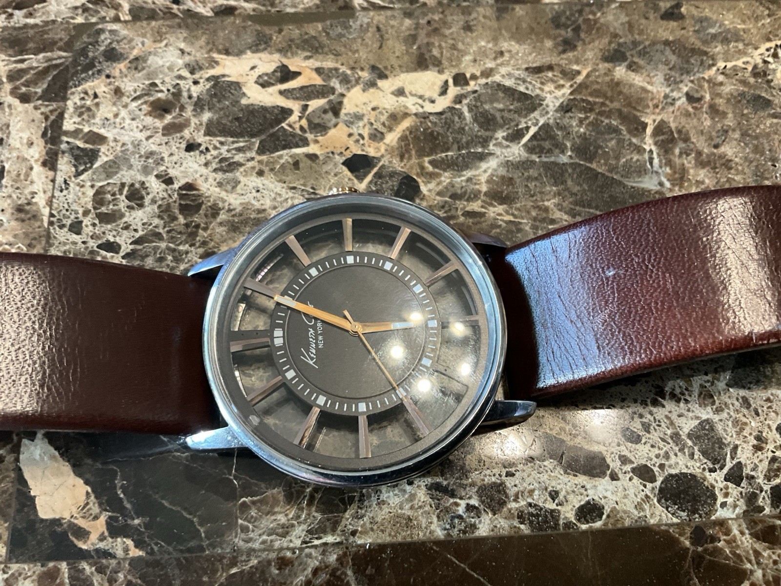 Kenneth Cole Men’s Transparency See Thru Dial Watch [new Battery] Leather Strap