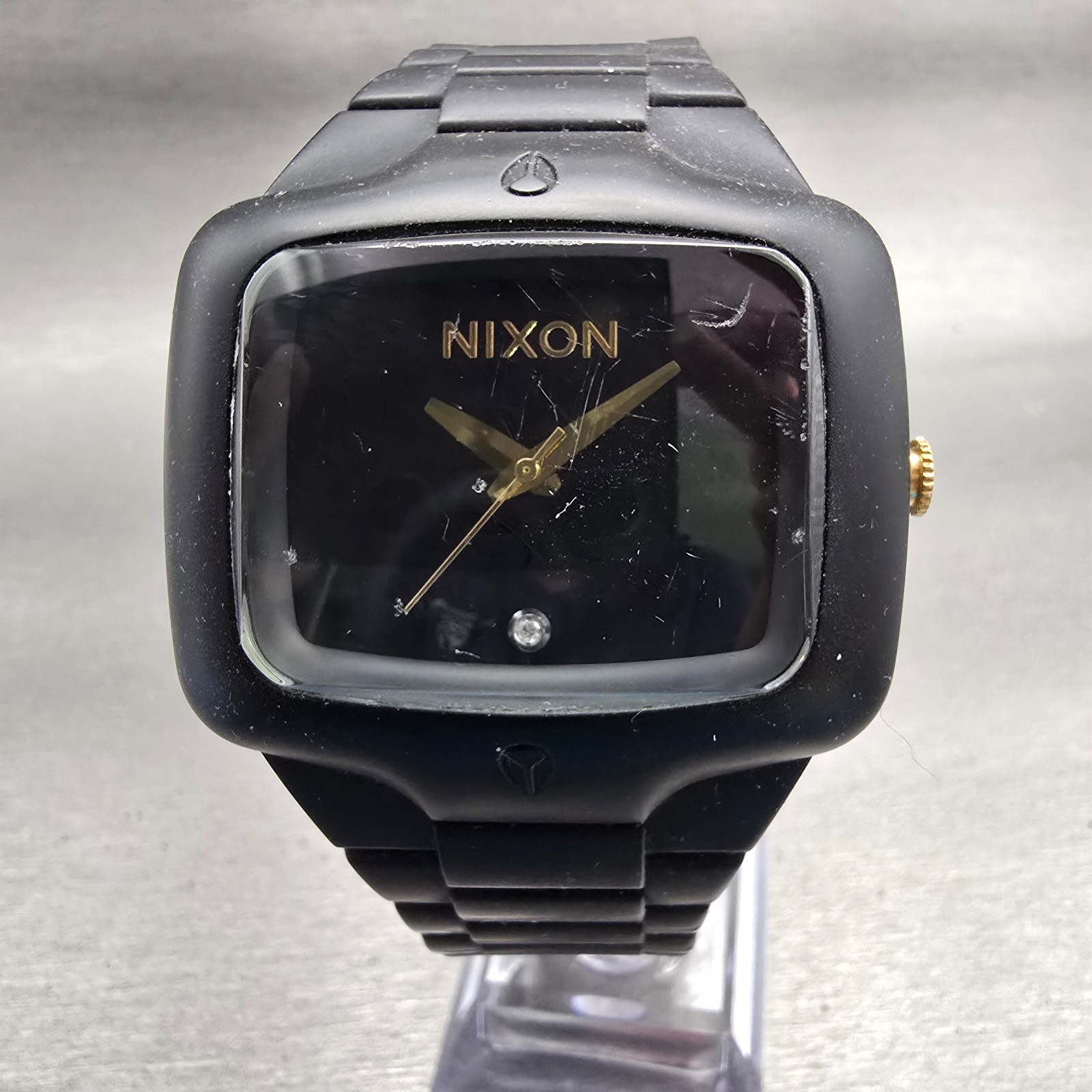 Nixon Rubber Player Watch Men 45mm Black Dial Black Tone Rectangle New Batt