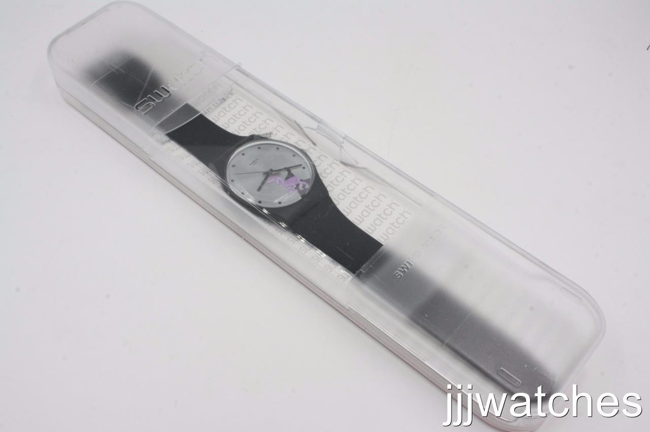 New Swatch Originals Gent PINKOSAURE Matte Black Silicone Watch 43mm SUOB139 $85
