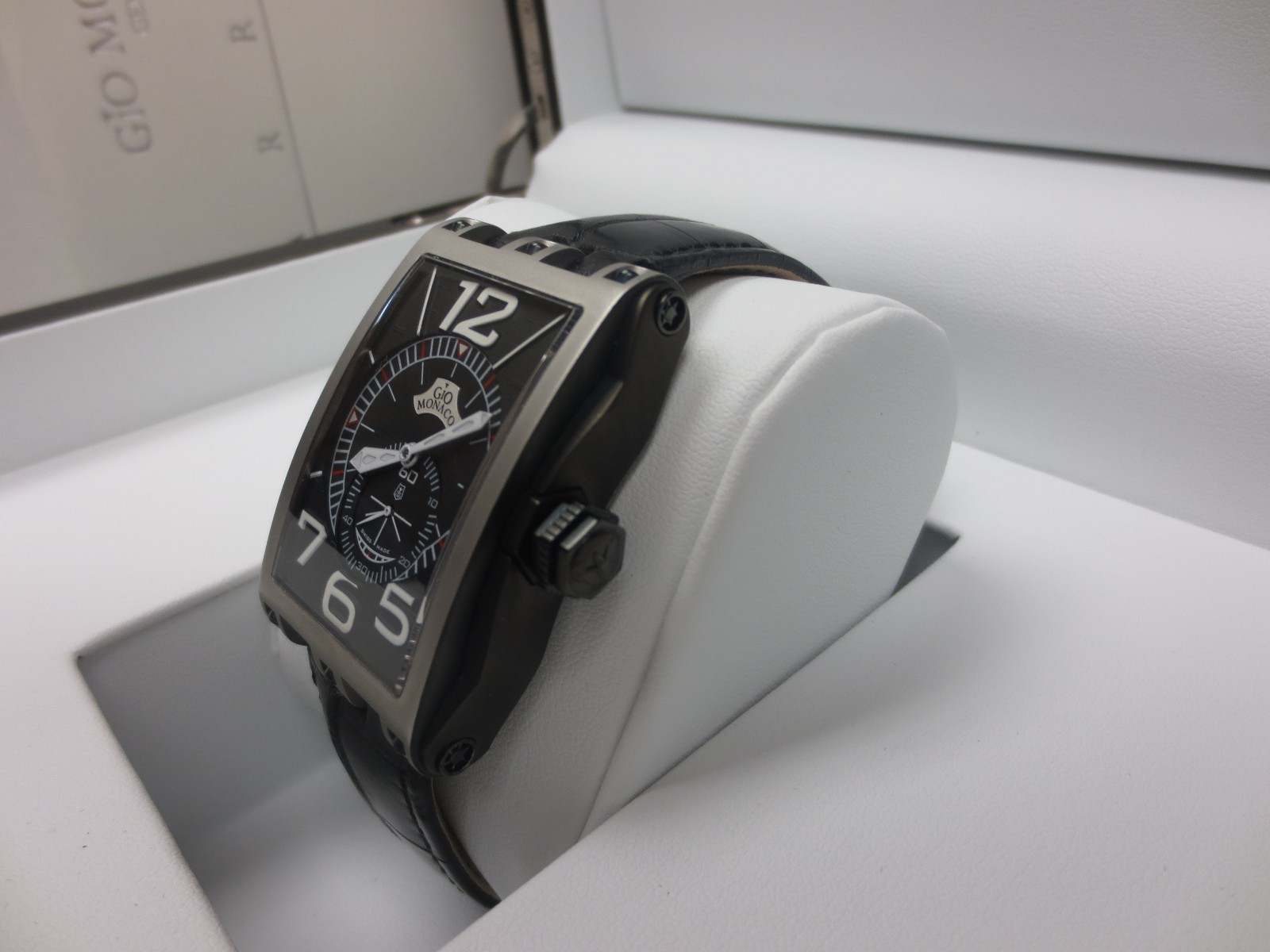 Gio Monaco Men’s 595-A Mac V Brushed Stainless Steel Alligator Leather Watch