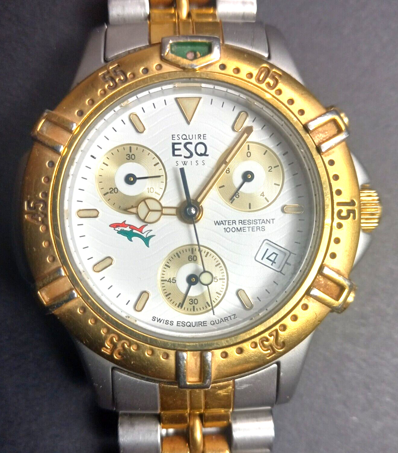 ESQ Esquire Swiss Quartz Chronograph 300389 Stainless Gold Tones Water Resistant