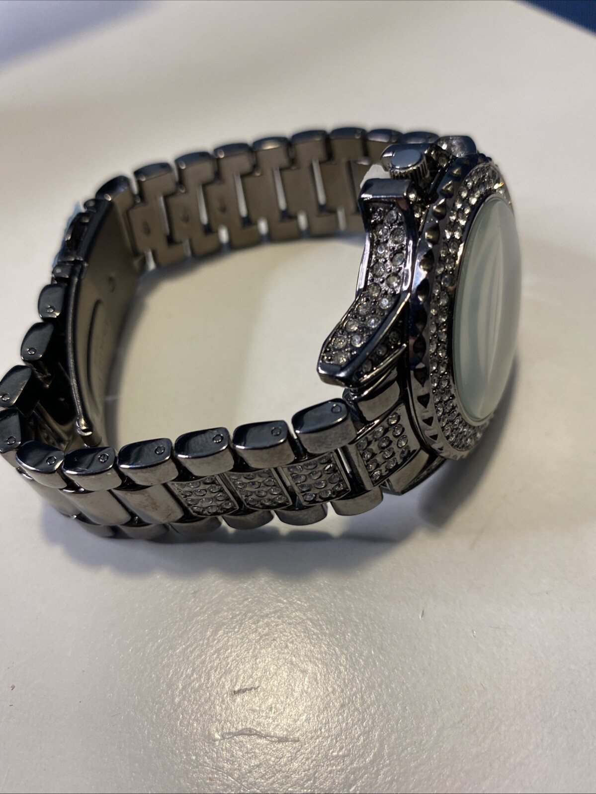 BORA Women’s Watch Gun Metal Tone With Rhinestones New Battery