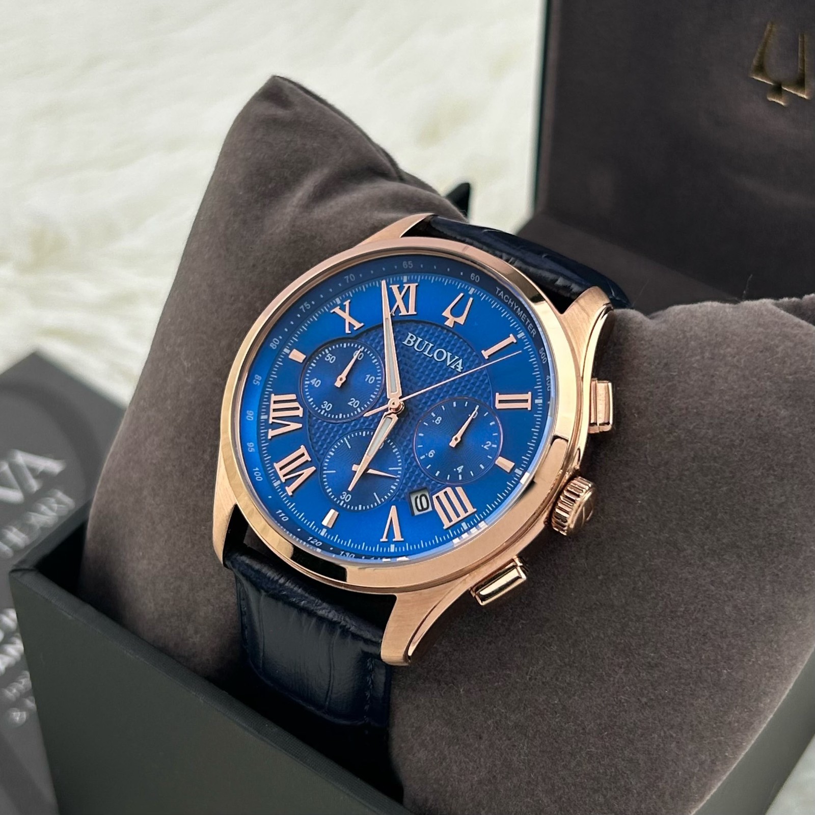 Bulova Classic 97B170 Men’s Quartz Chronograph Dial Blue Leather Strap Watch