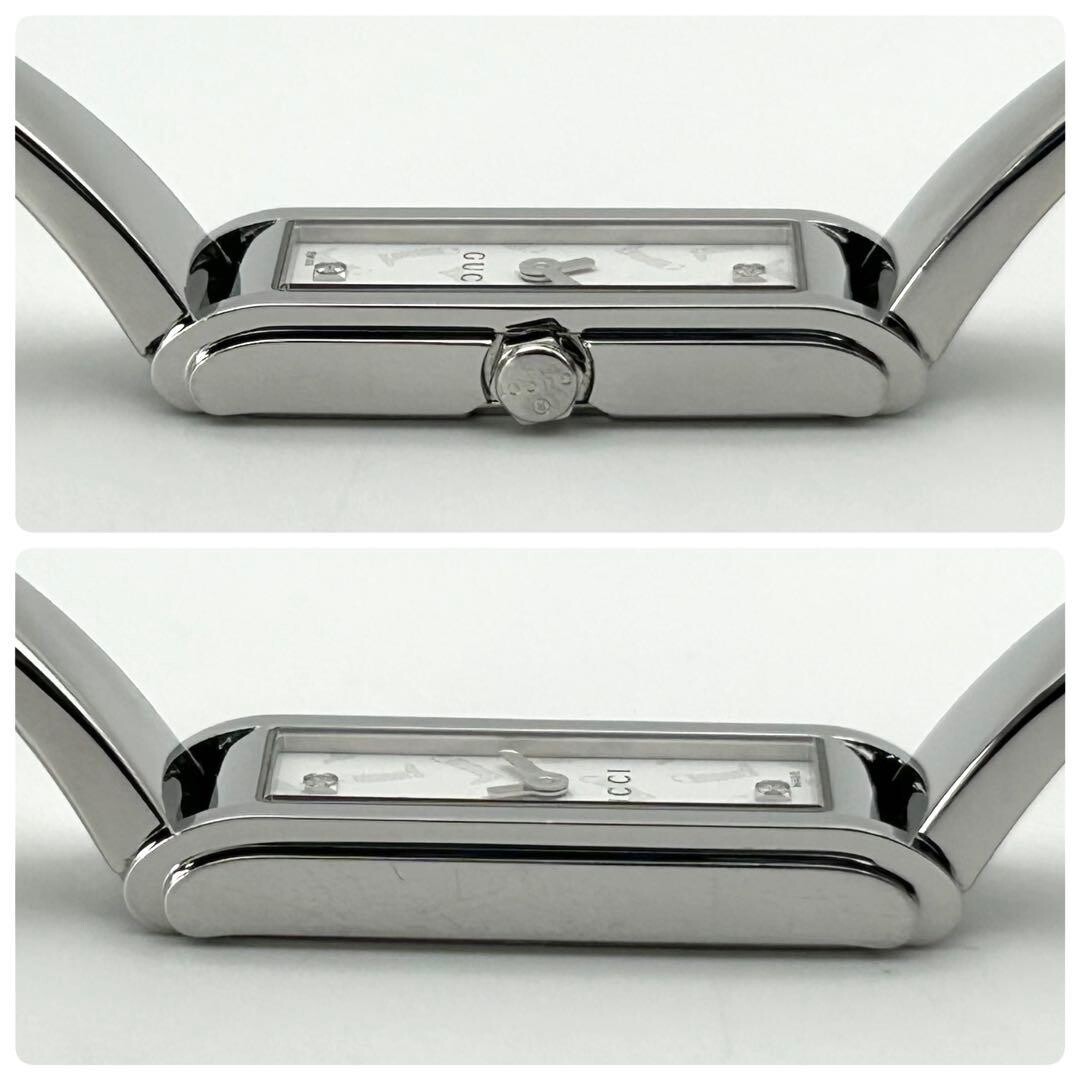 GUCCI 109 Bangle Watch Silver Dial 2 Diamond Quartz Ladies Swiss Box 17cm