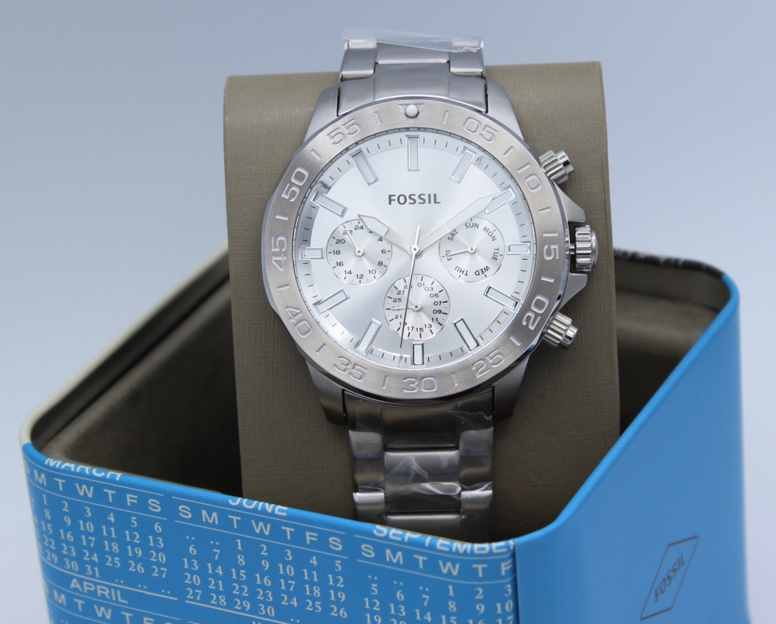 NEW AUTHENTIC FOSSIL BANNON MULTIFUNCTION CHRONOGRAPH SILVER BQ2490 MEN’S WATCH