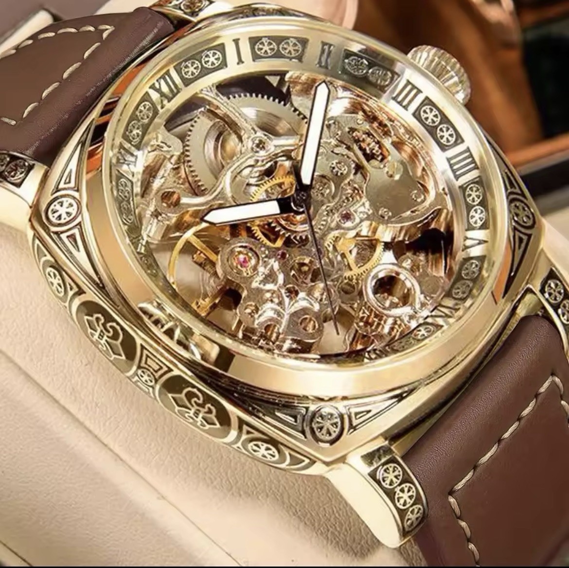 Men Black Zinc Alloy Automatic Tourbillon Hollow Mechanical Business Watches