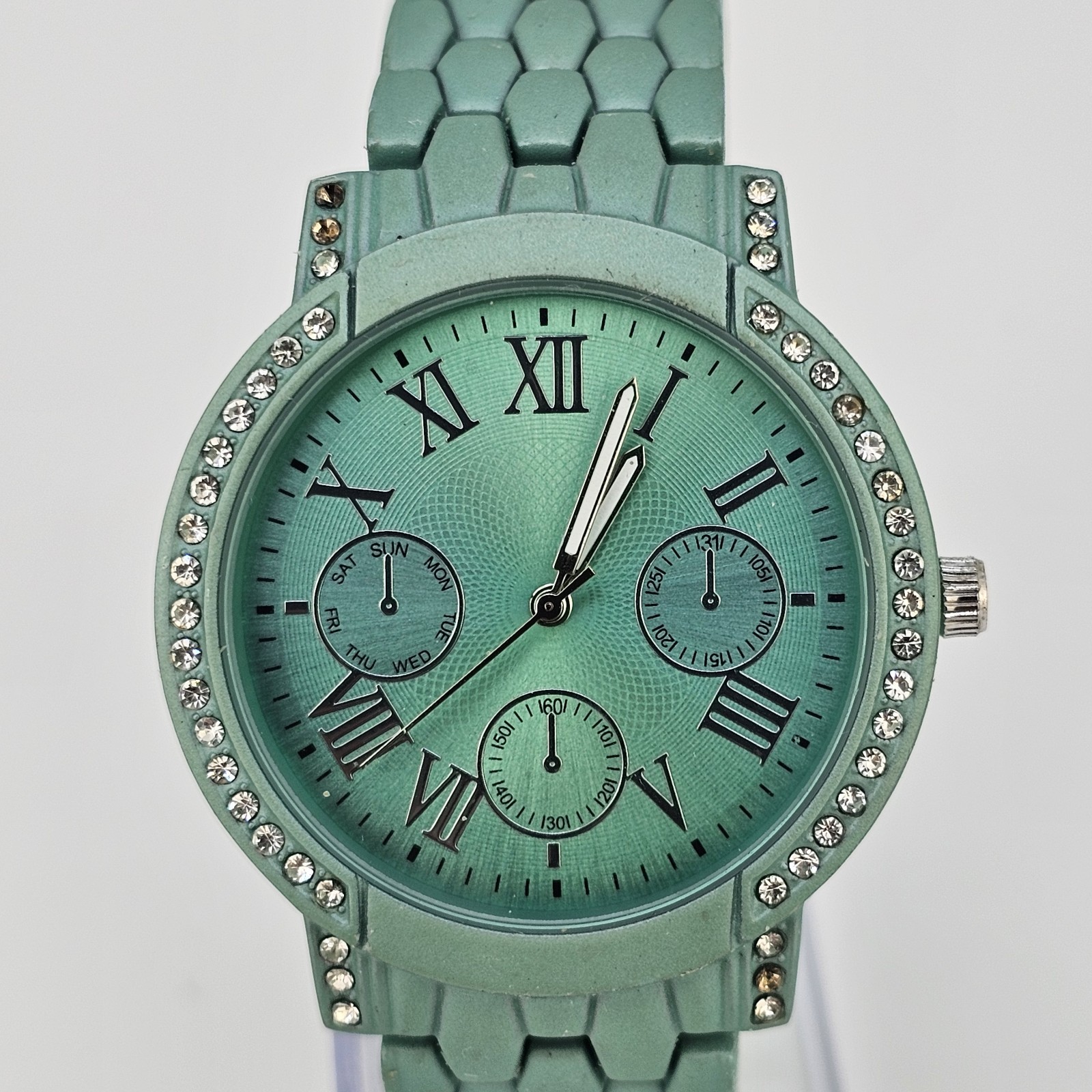 38MM Women’s Watch Blue Green Dial Metal Bands 6.5″ New Battery READ