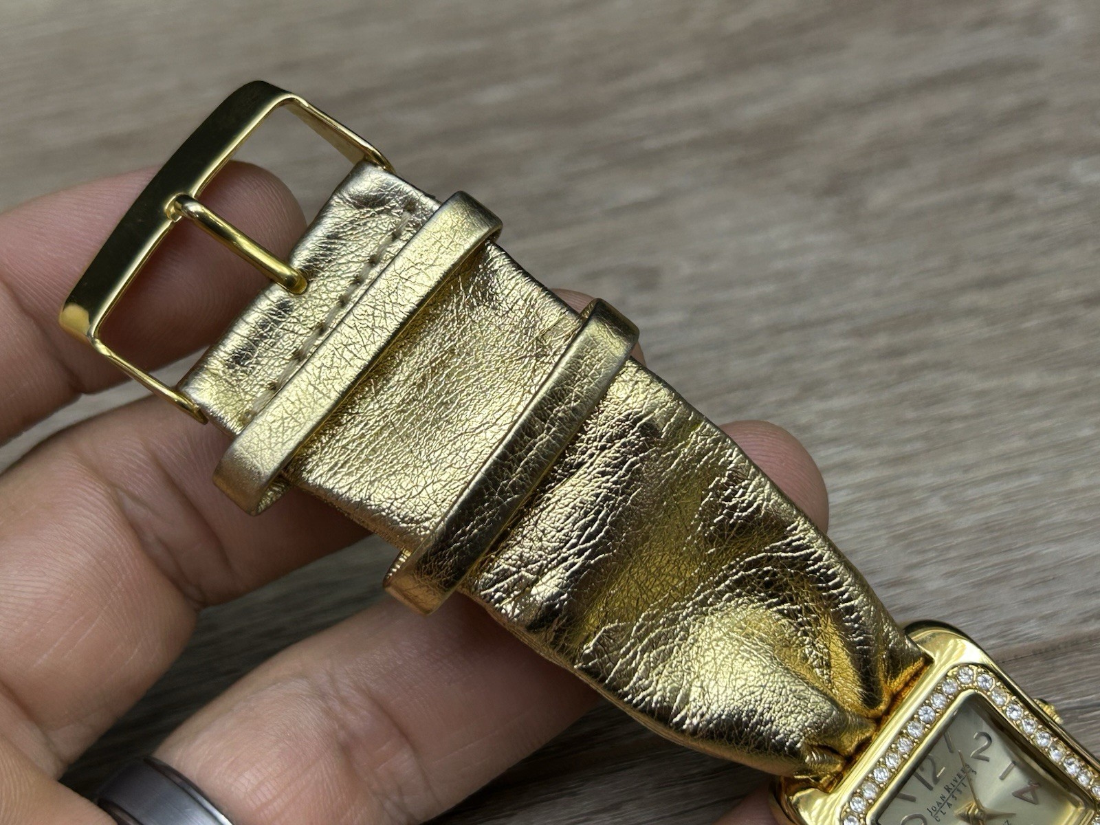 Vintage Joan Rivers Classics Collection Metallic Gold Band Pave Crystal Watch