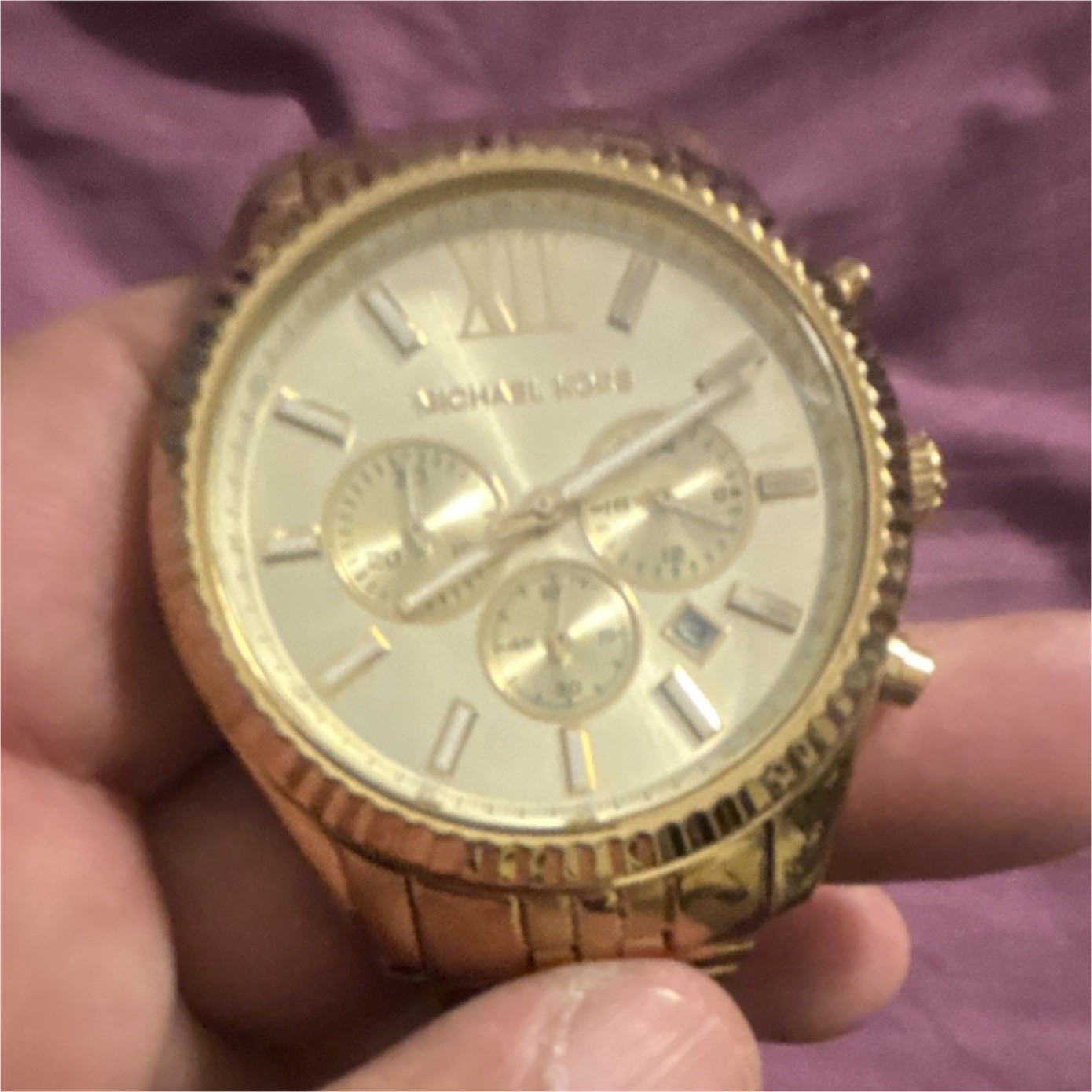 Michael Kors Lexington Quartz Chronograph Date Gold-Tone Bracelet Silver Dial