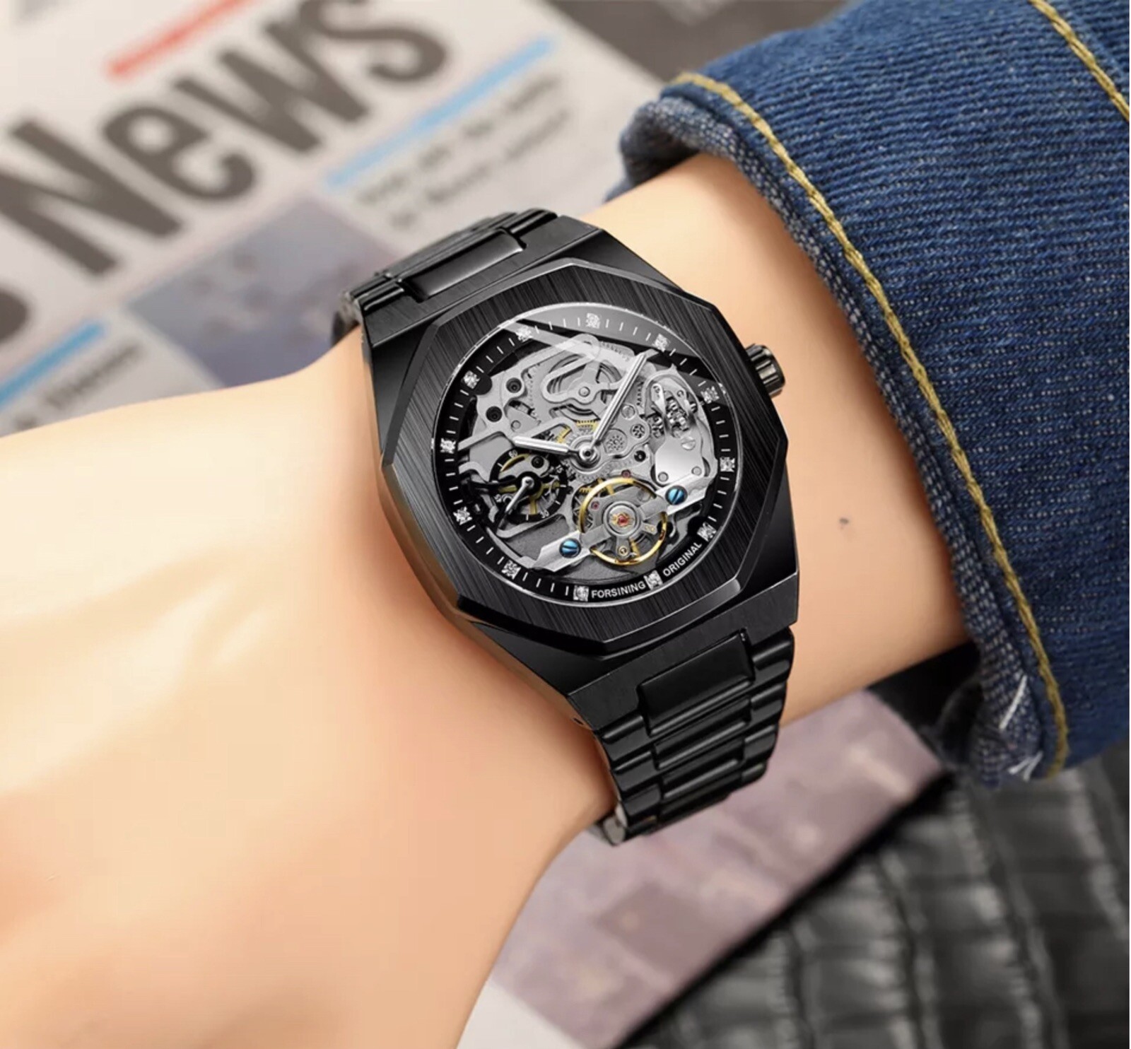 Men’s Watch Skeleton Mechanical Luminous Luxury Waterproof Sport Octagon Shaped