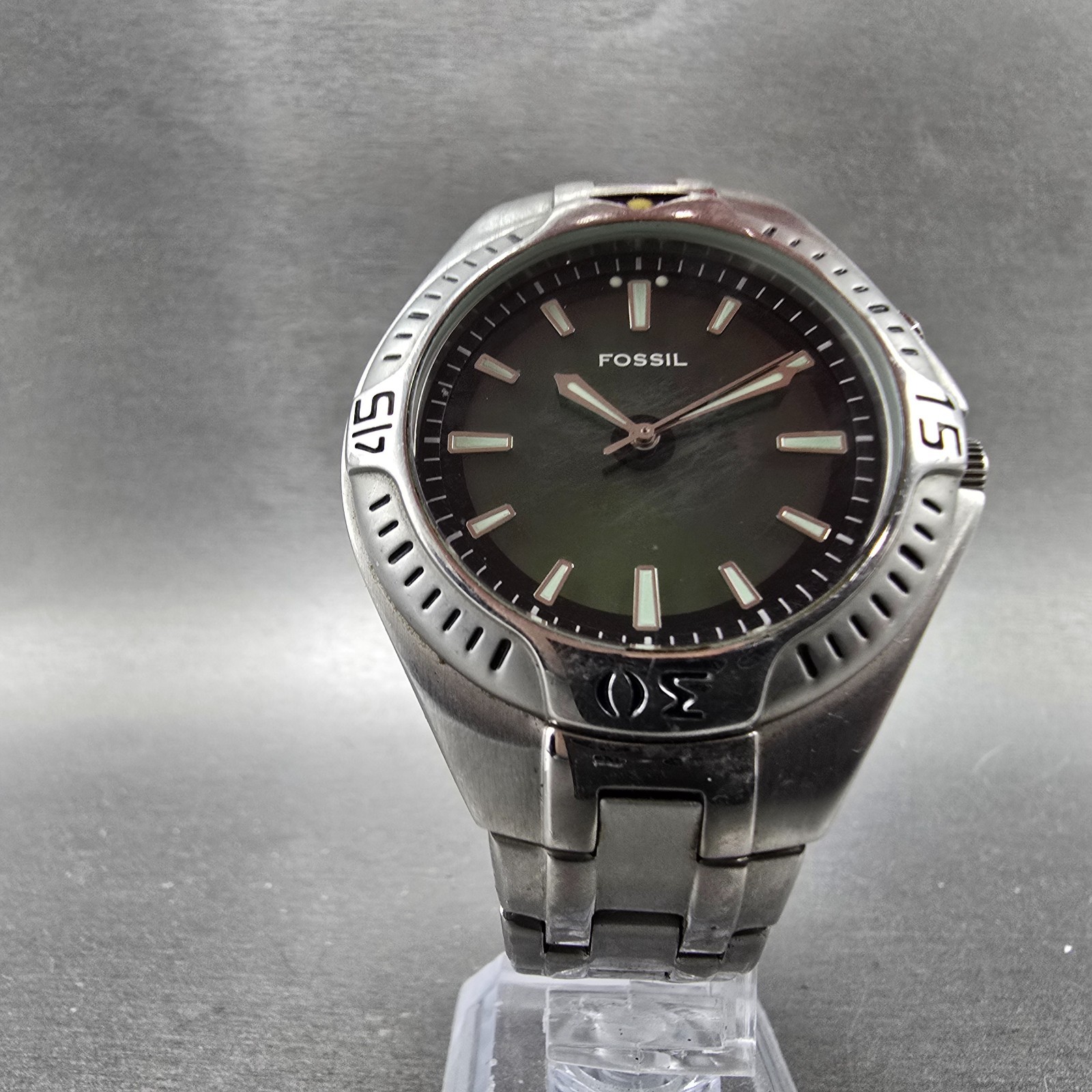 Fossil Kaleido Watch Men 41mm Blue Green Dial Silver Tone Round AM-3538 New Batt