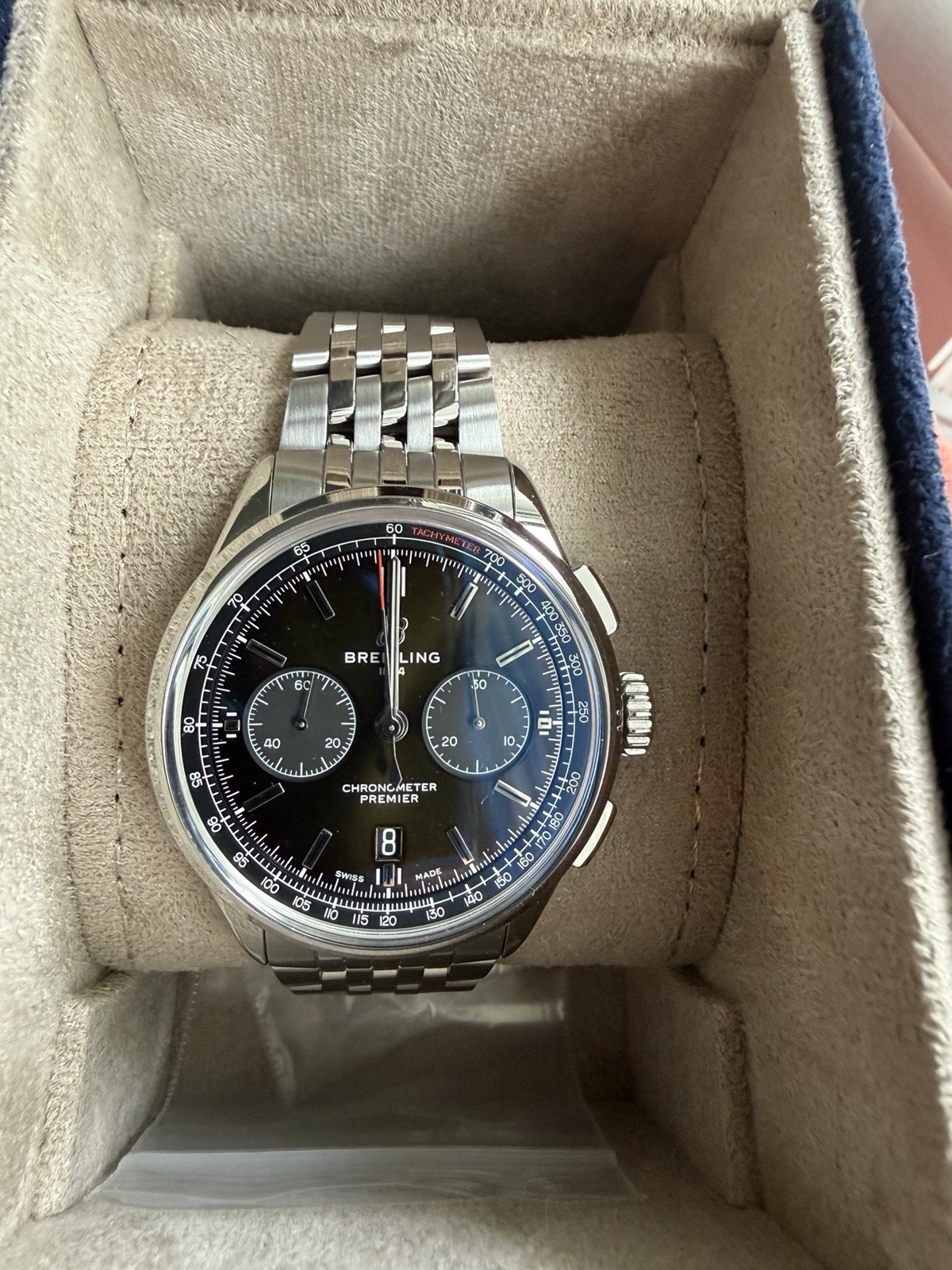 Breitling Premier Automatic Chronograph Black Dial Date Tachymeter Box