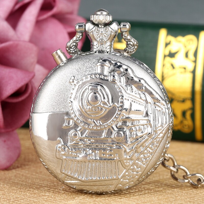 Creative LED Light Arabic Numerals Display Steampunk Train Quartz Pocket Watch
