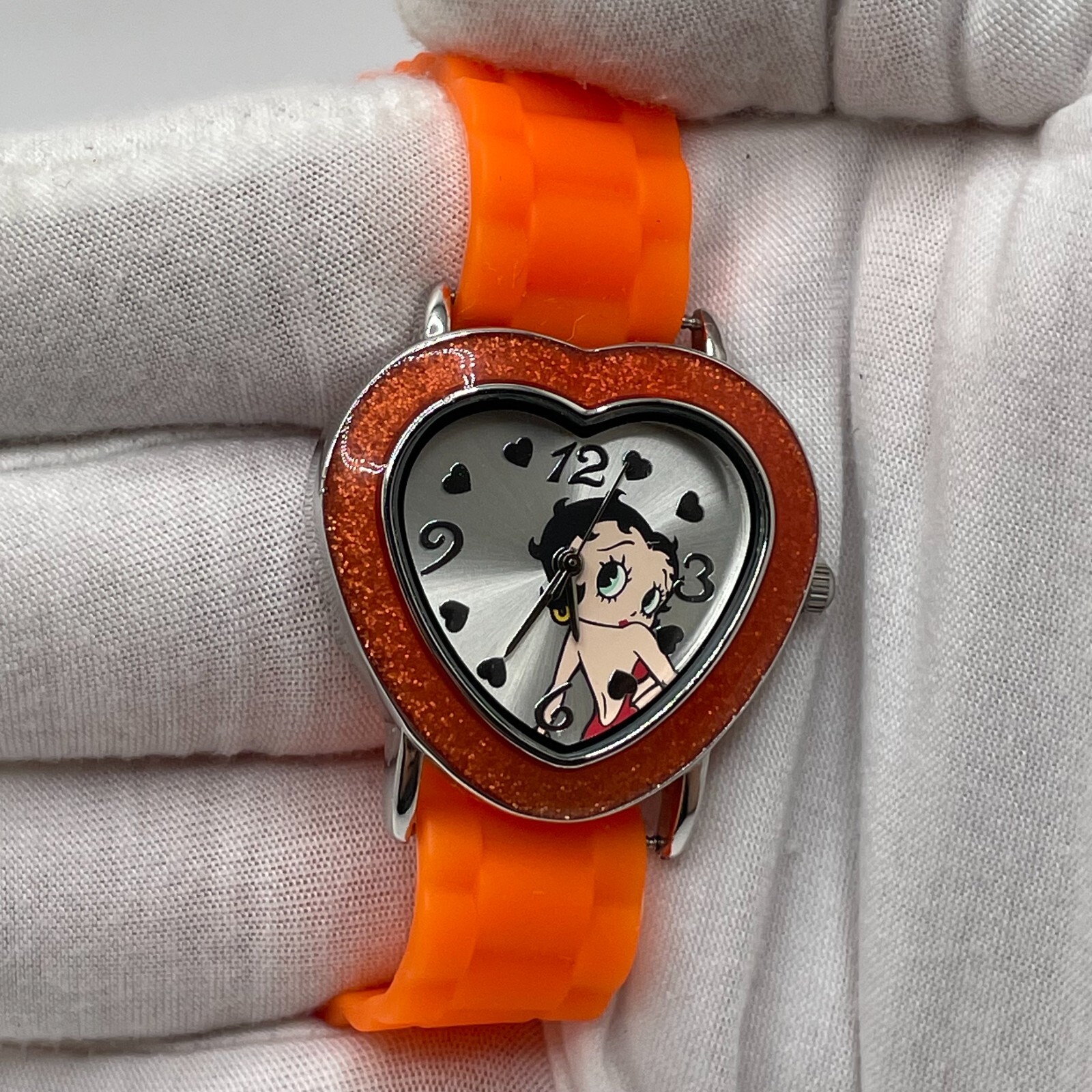 Betty Boop Watch Womens 36mm Case Orange Bezel One Piece Strap Quartz Analog