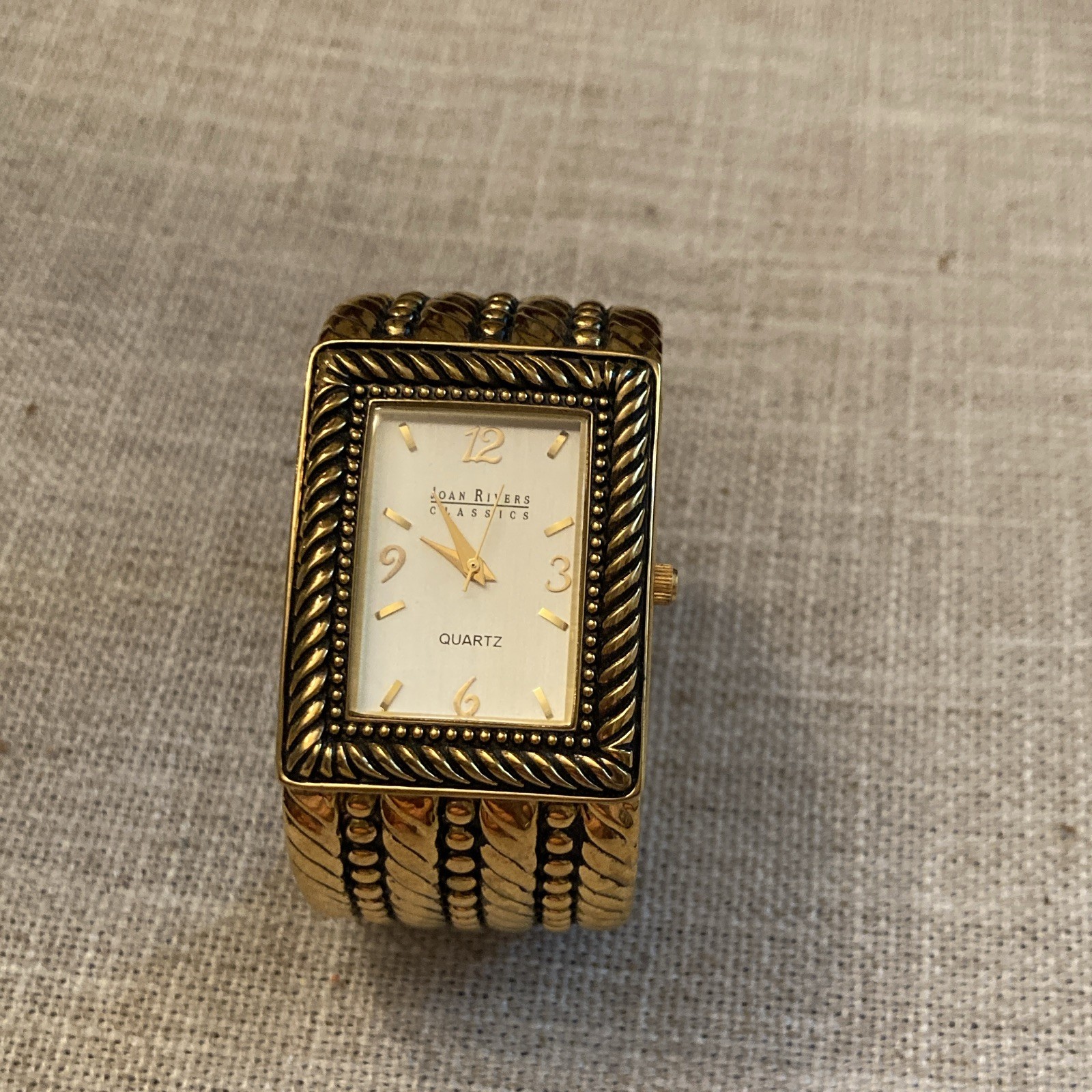 Joan Rivers Classics Quartz Gold Tone Cuff Bracelet Watch Rectangle White Dial