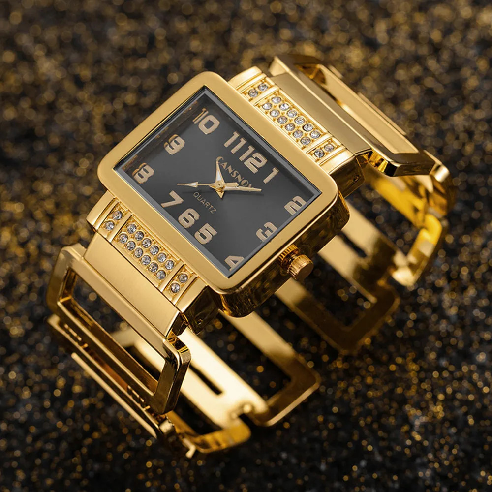 Cansnow Rectangle Ladies Wristwatch Gold Silver Bangle Watches for Women