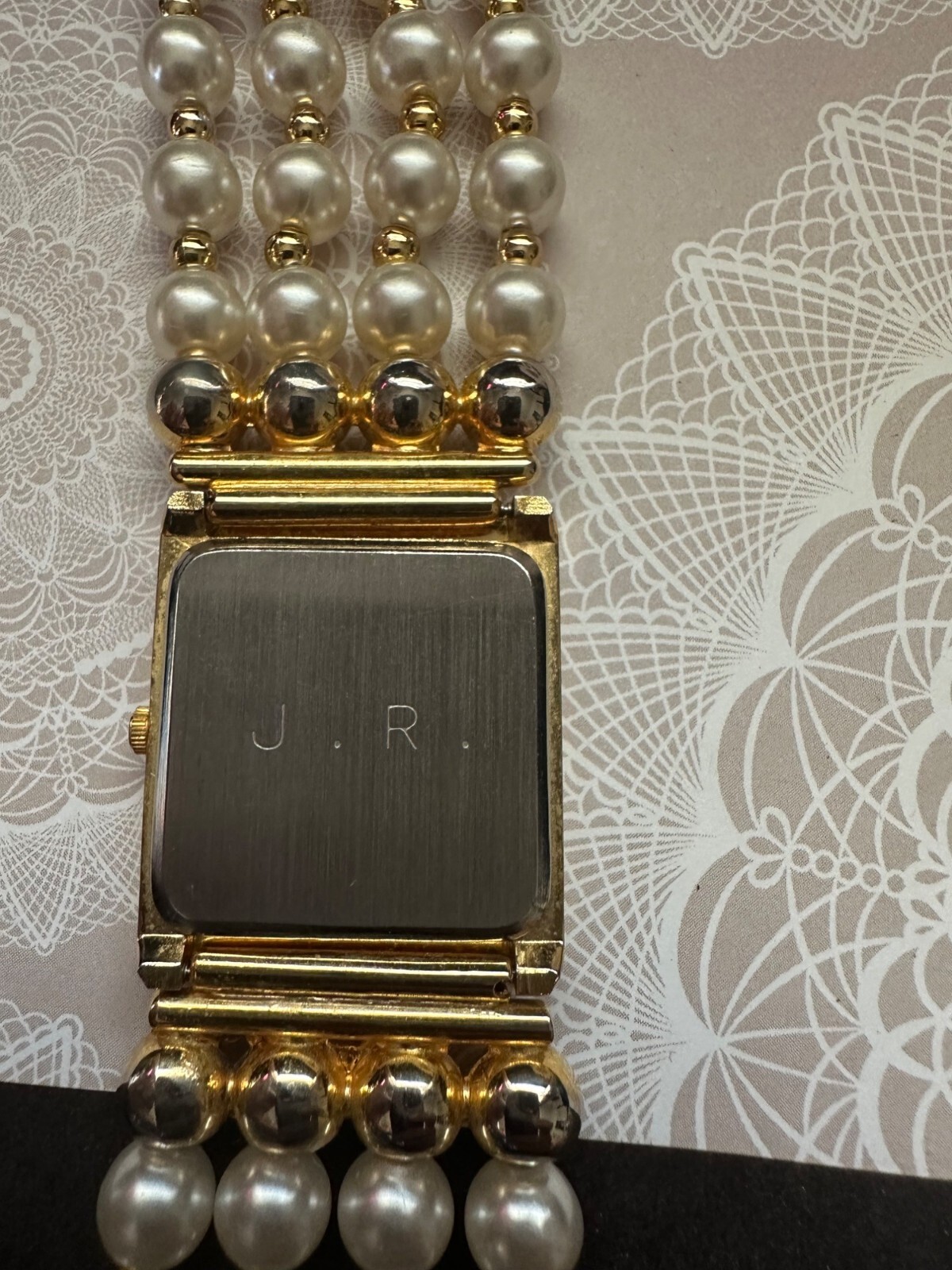 Joan Rivers Classics Collection Faux Pearl & Gold Bead Watch With Quartz Movemen