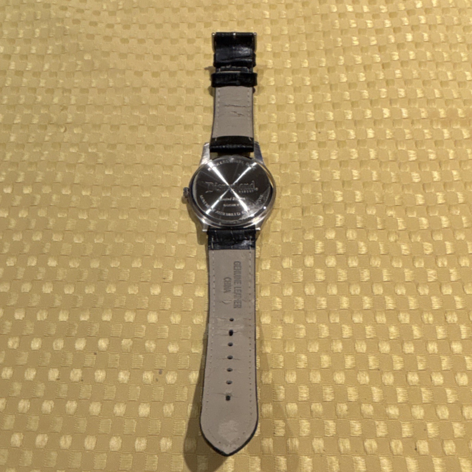Vintage Mickey Mouse Quartz Wristwatch Black Leather Strap