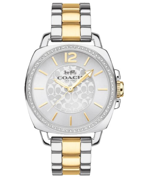 COACH BOYFRIEND 14503143 SILVER WHITE DIAL TWO TONE BRACELET 34MM WOMENS WATCH