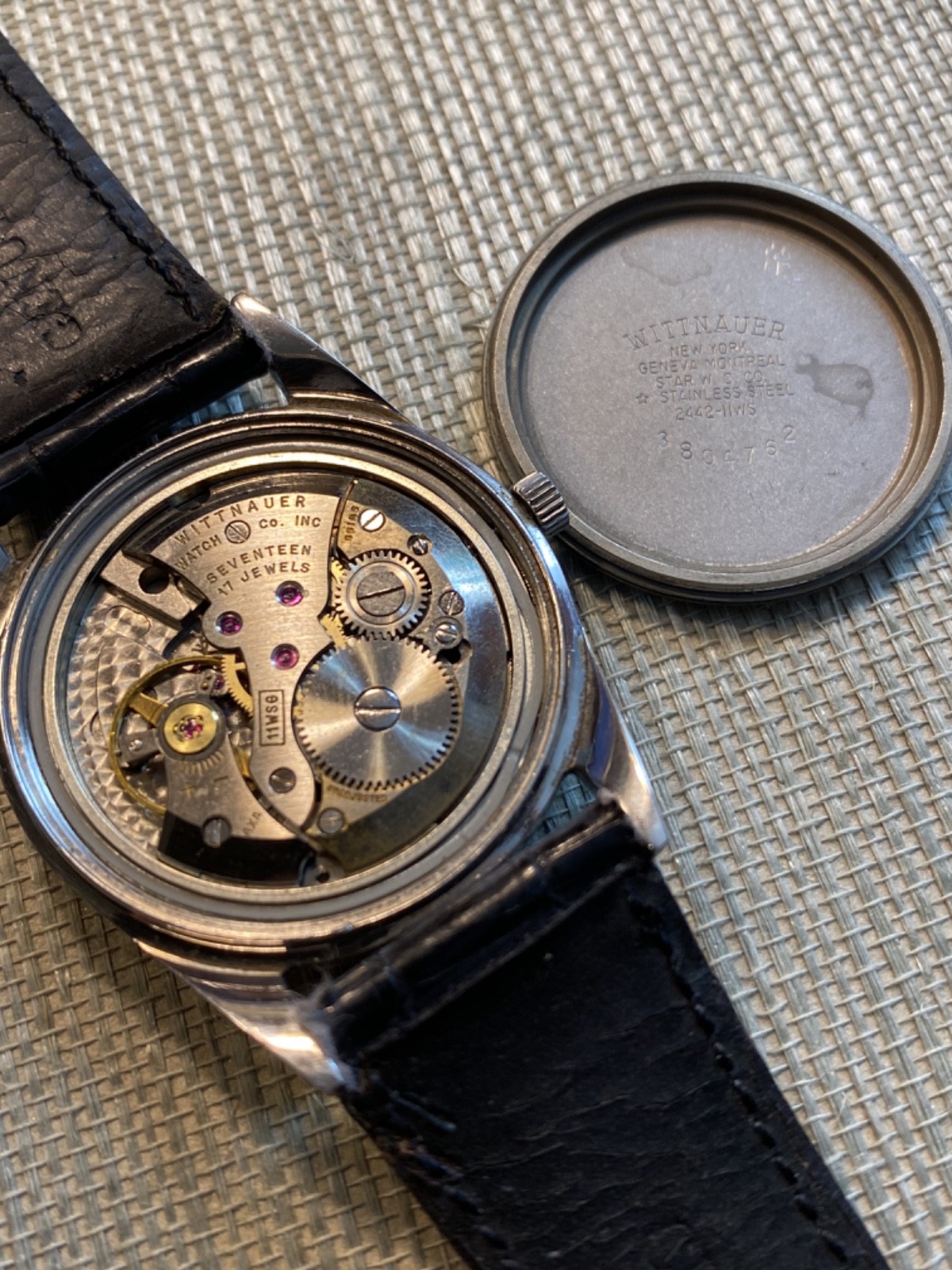 RARE ALL S. S. Wittnauer w/Enamel Bezel, 24Hr Guilloche Dial Watch; Runs well!