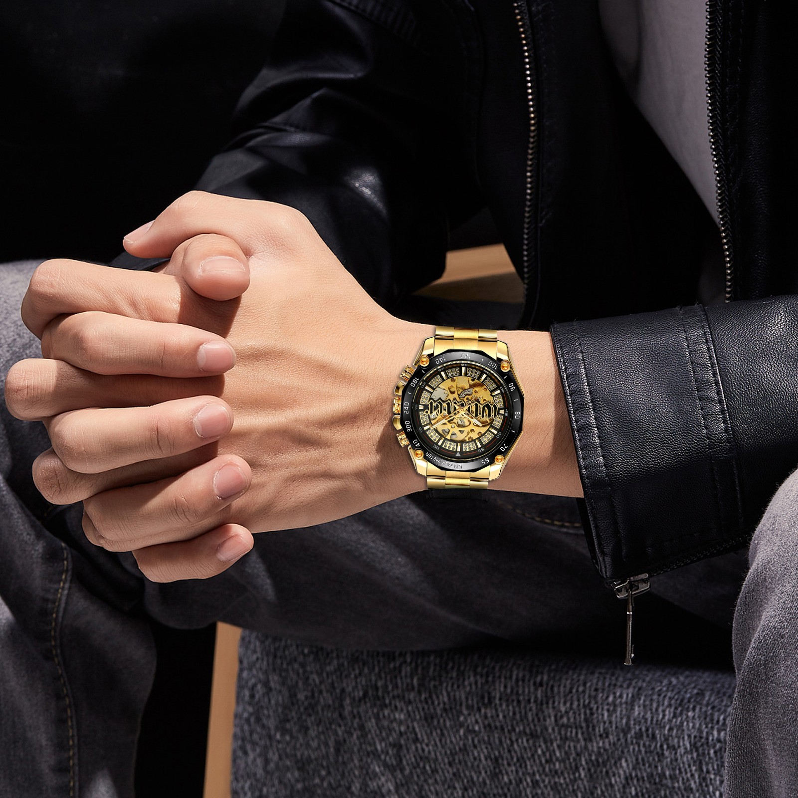 Men’s Classic Waterproof Auto Mechanical Wristwatch Skeleton Dial for Daily Wear
