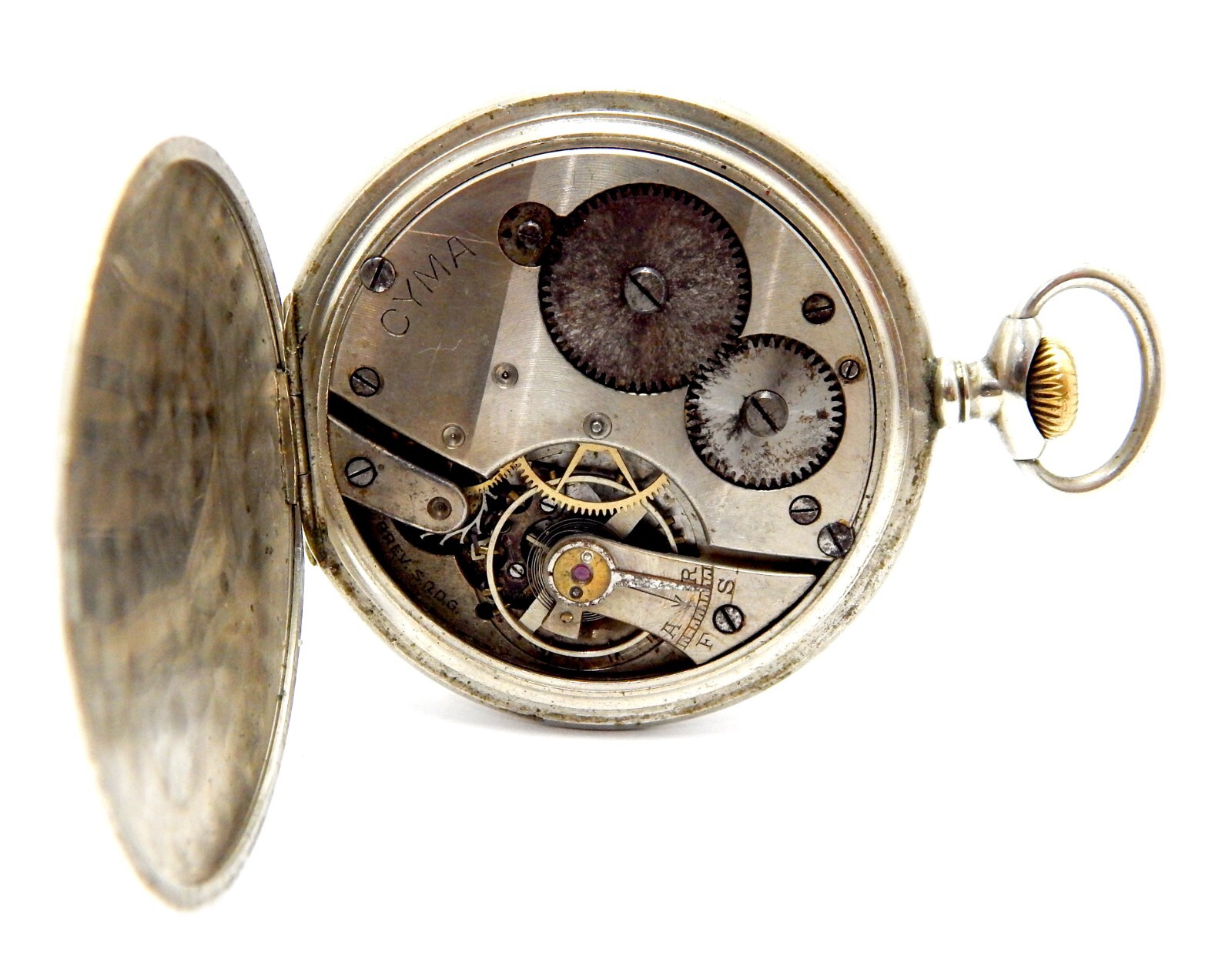 Pocket Watch CYMA Suisse Open Face Dial Porcelain 50mm 1910c To Restore Parts