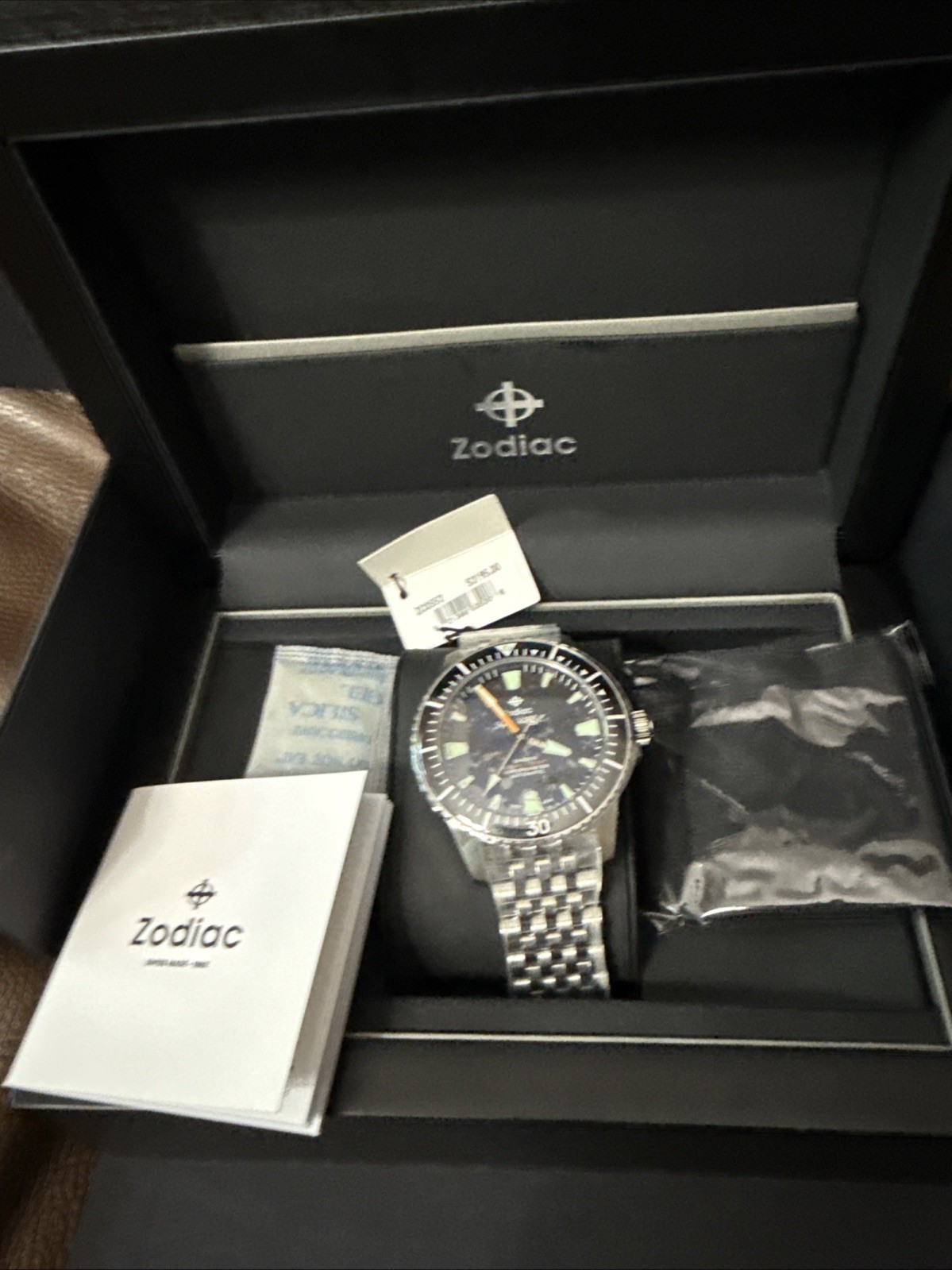 Zodiac ZO3552 Super Sea Wolf 53 Swiss Made Automatic Black Watch -MSRP $2195!