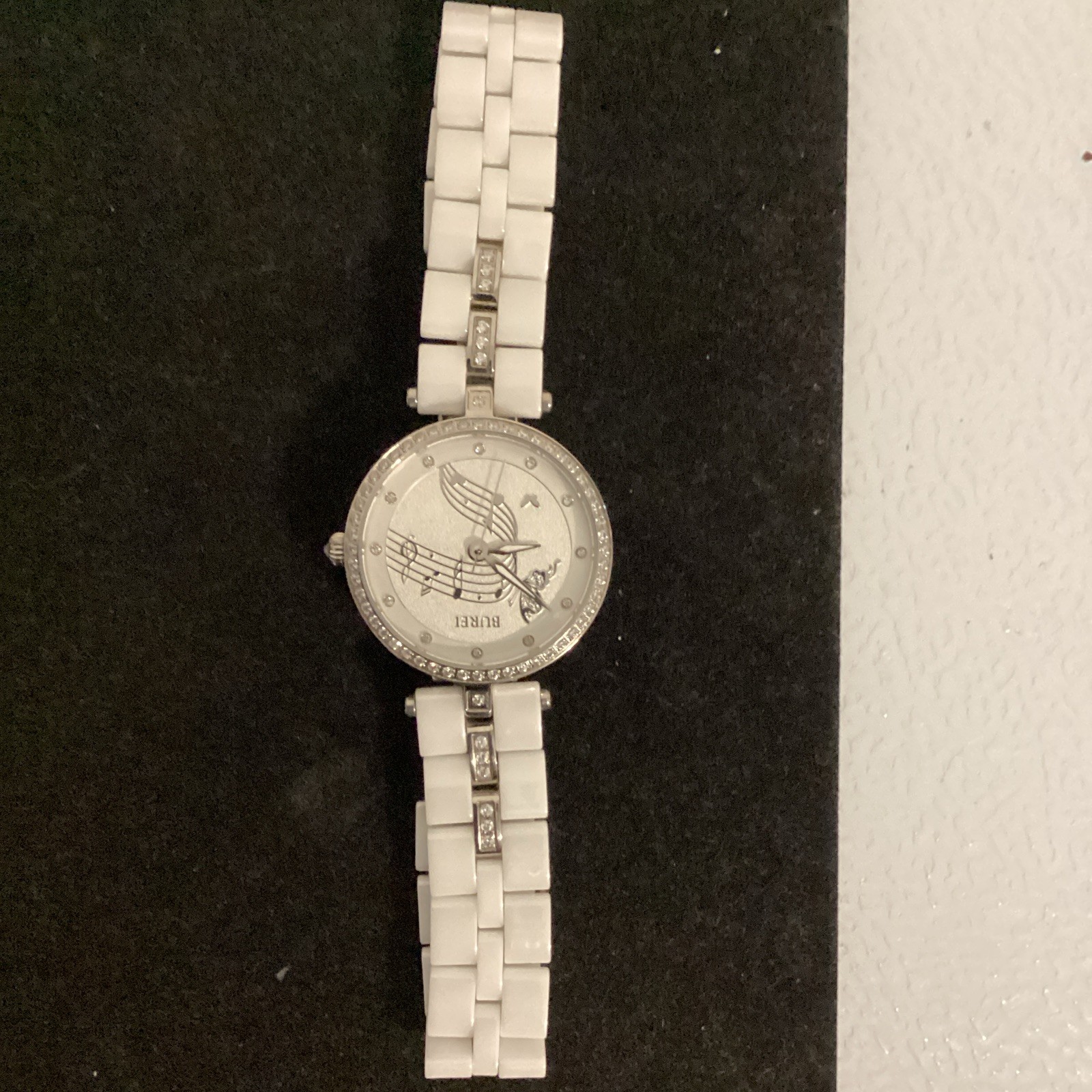 BUREI Women’s Quartz Analog Wristwatch White Ceramic Bracelet Silver Dial