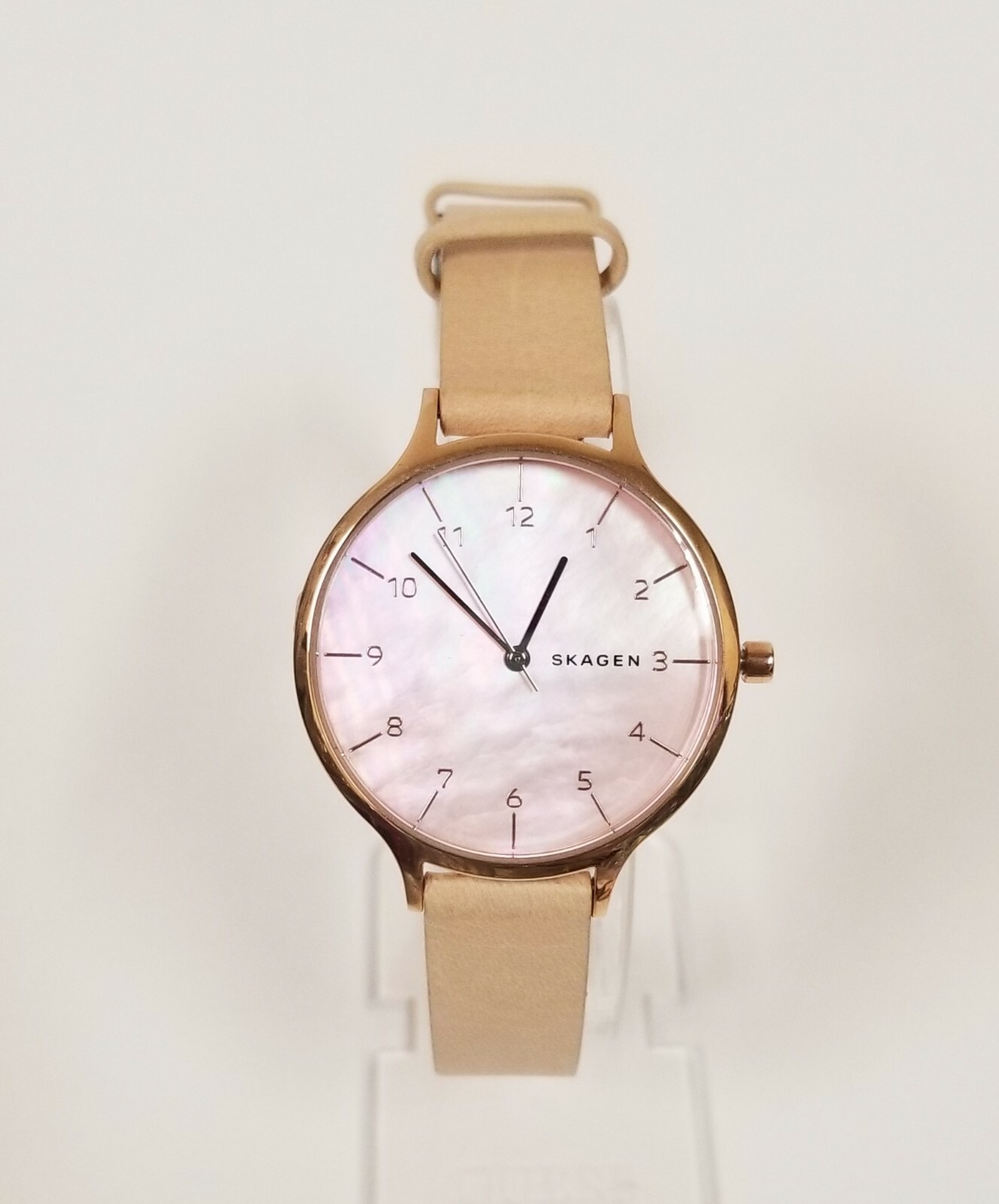 NEW SKAGEN ANITA ROSE GOLD TONE,PINK MOP,NUDE BEIGE LEATHER BAND WATCH SKW2704