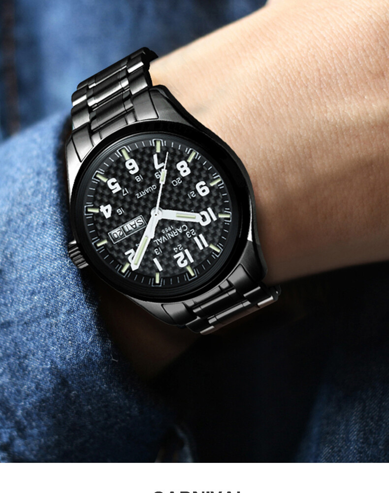 CARNIVAL Luxury Men’s Quartz Watch Luminous 3Bar Waterproof Stainless Steel