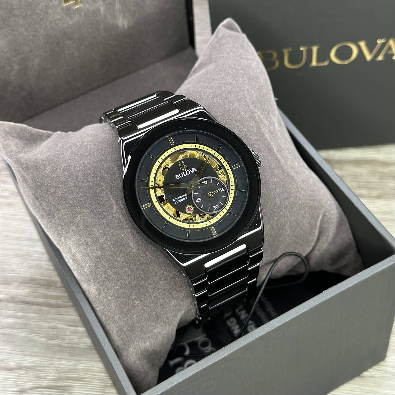 NEW✅CERAMIC✅ Bulova Modern Millennia Automatic Skeleton Black Men’s Watch 98A291