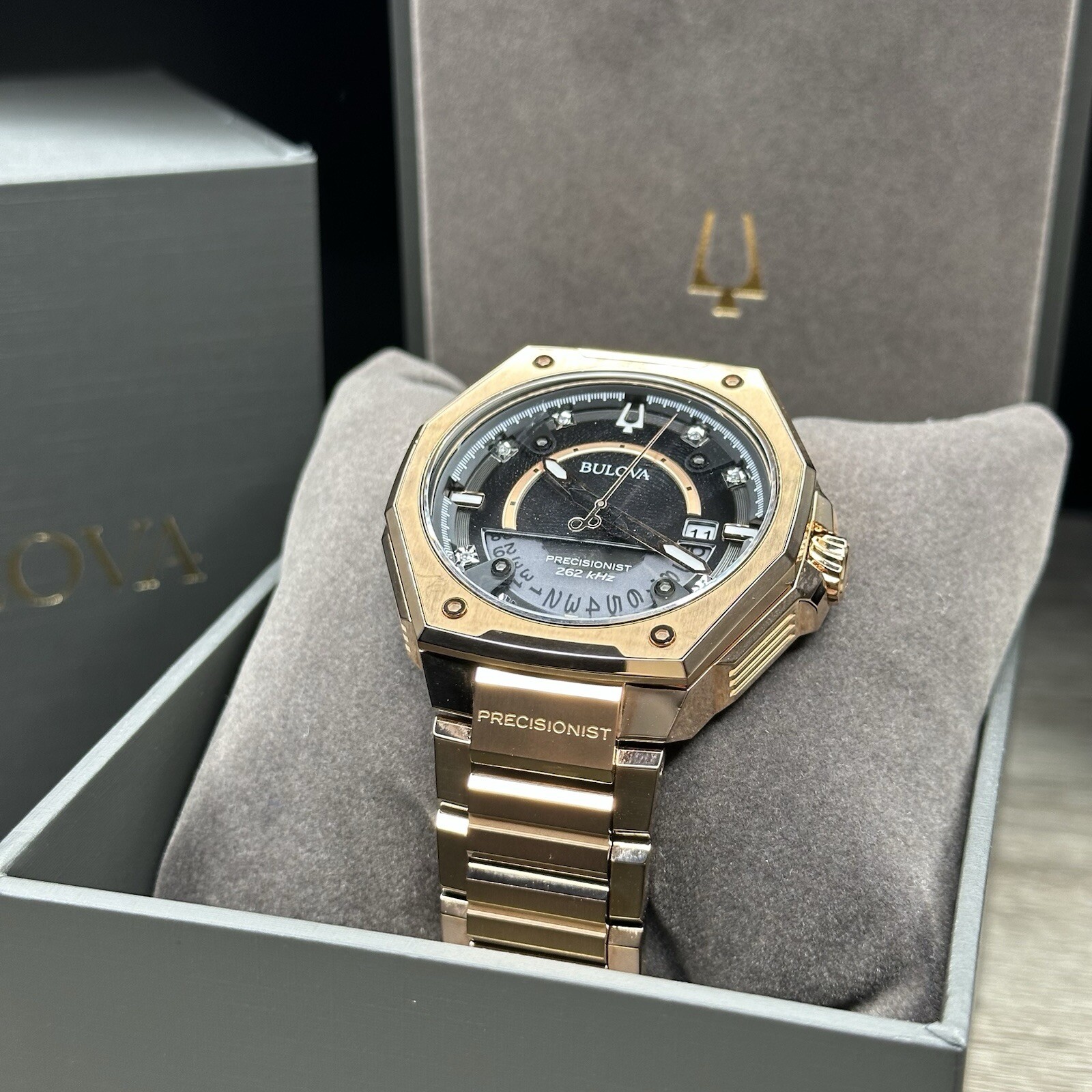 NEW✅262kHz✅Bulova Precisionist X Chronograph Rose Gold Steel Watch 97D129 $995