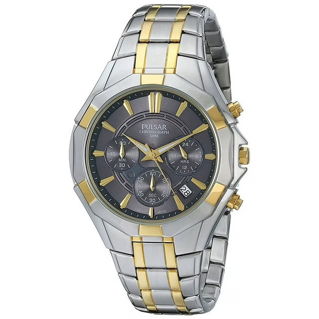 New* Pulsar PT3200 grey/gold Chronograph Watch 43mm Two-tone MSRP $185!