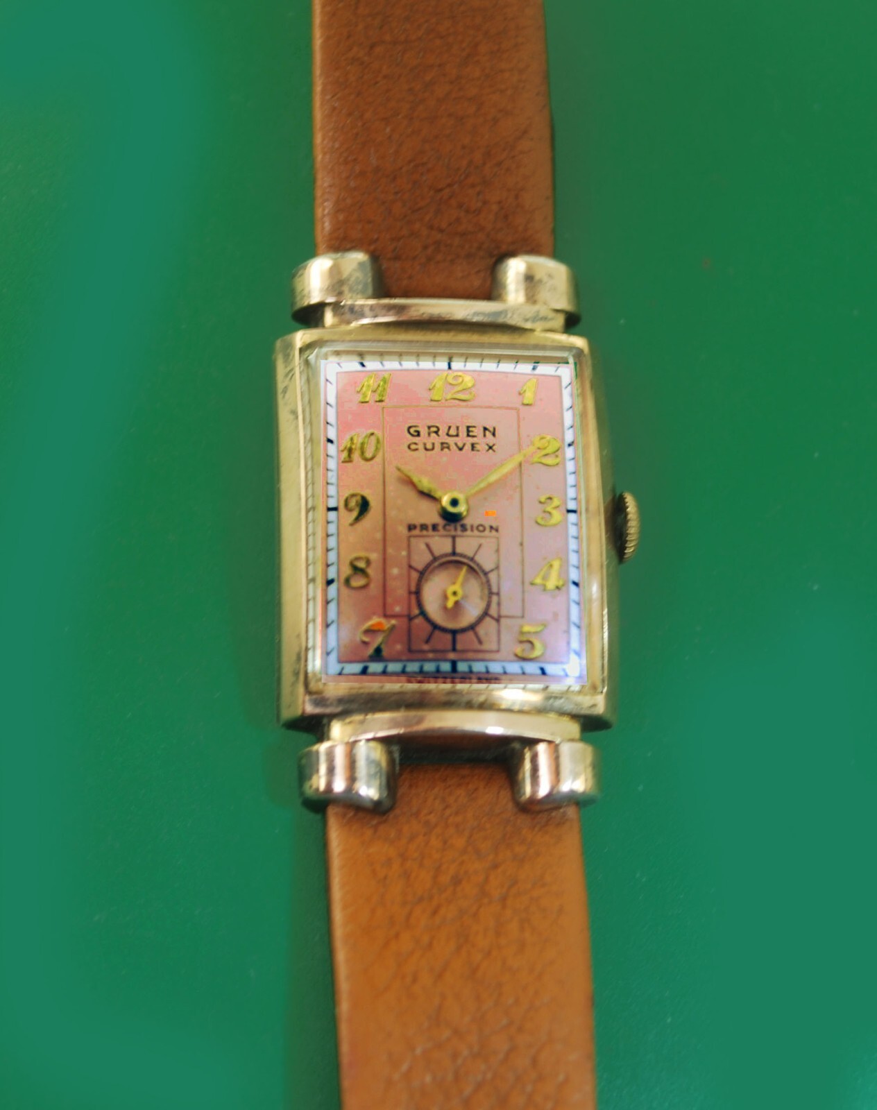 Gruen CURVEX Original PINK Dial Men’s Vintage Deco 1930’s Watch