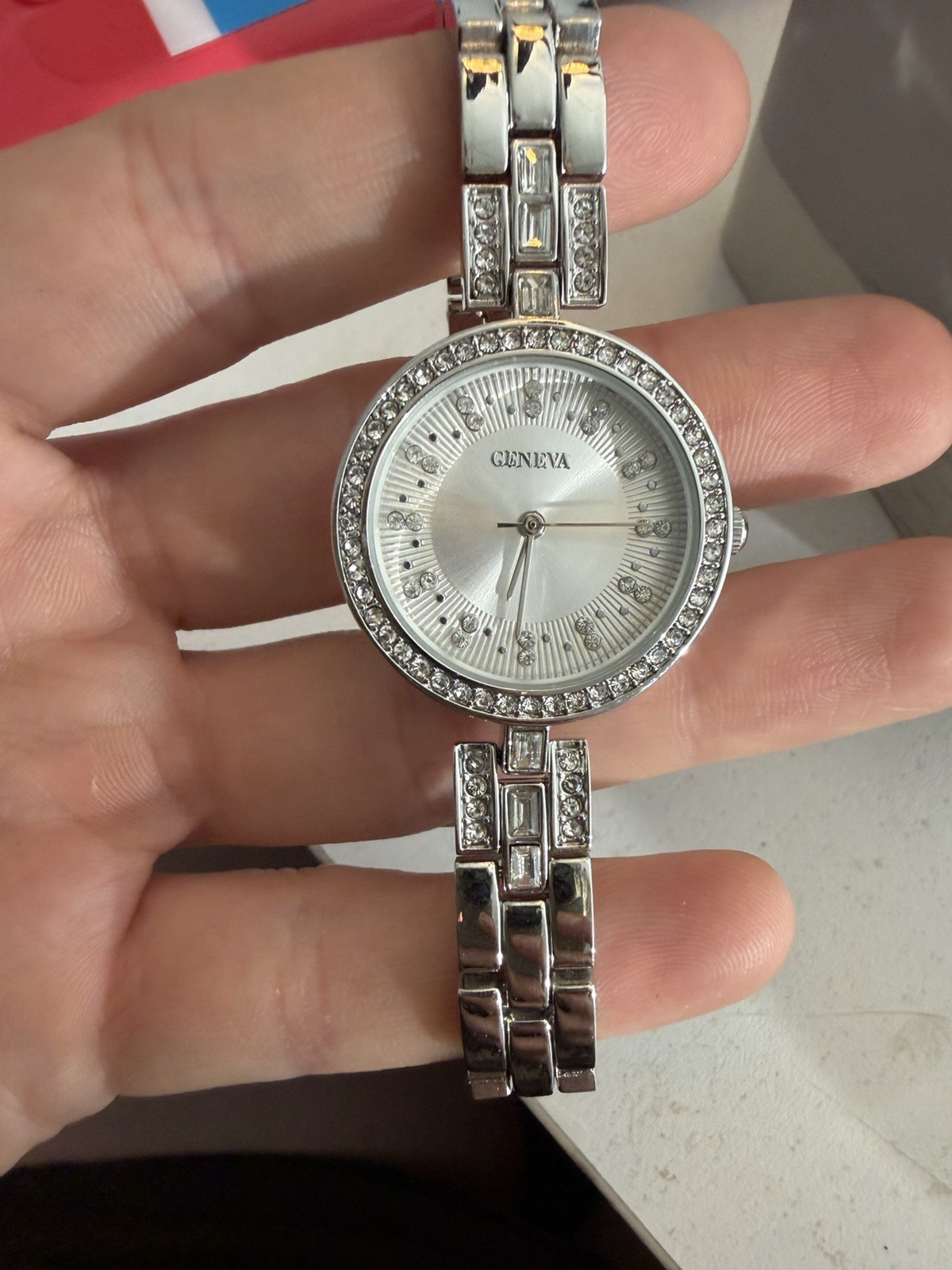 Geneva Silver Tone Crystal Accent Bracelet Watch Quartz Women’s Untested