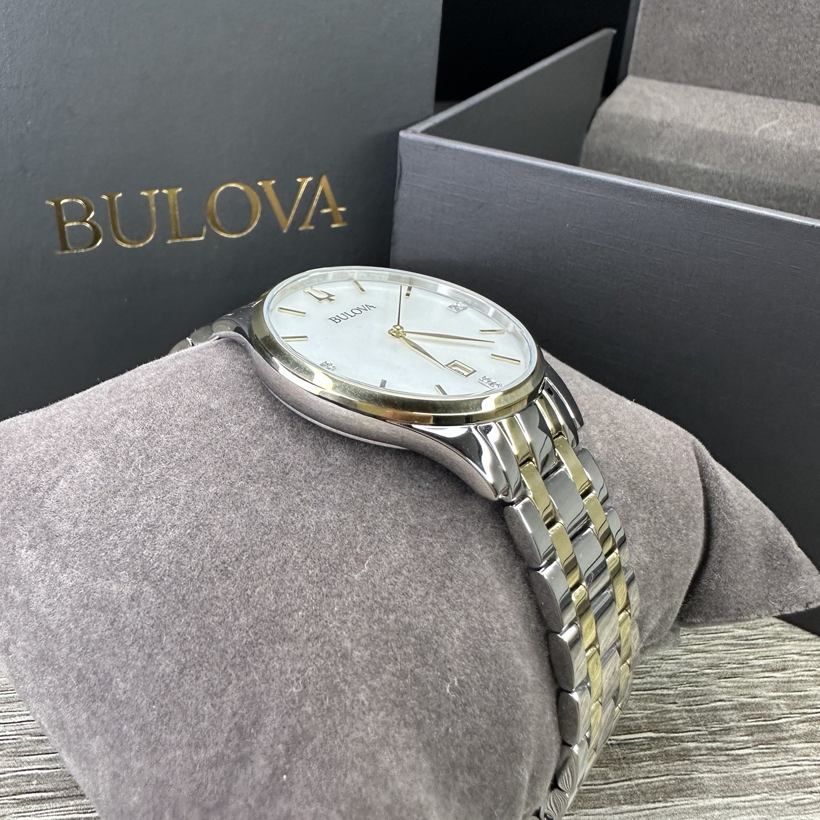 NEW✅DIAMONDS✅ Bulova Classic Two-Tone Mother Pearl Date Womens Watch 36MM 98P201