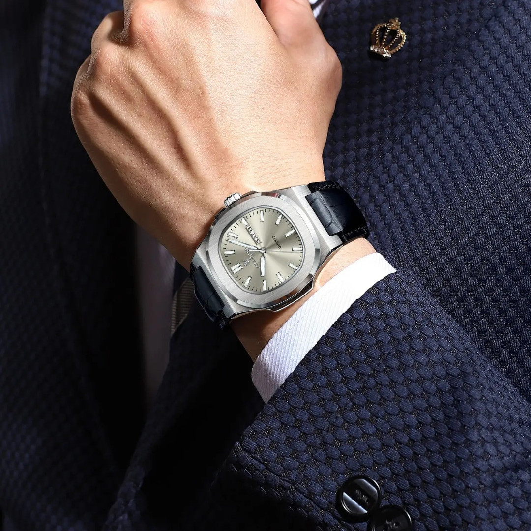 Poedagar Luxury Square Men Leather Watch Date Waterproof Luminous Wristwatch